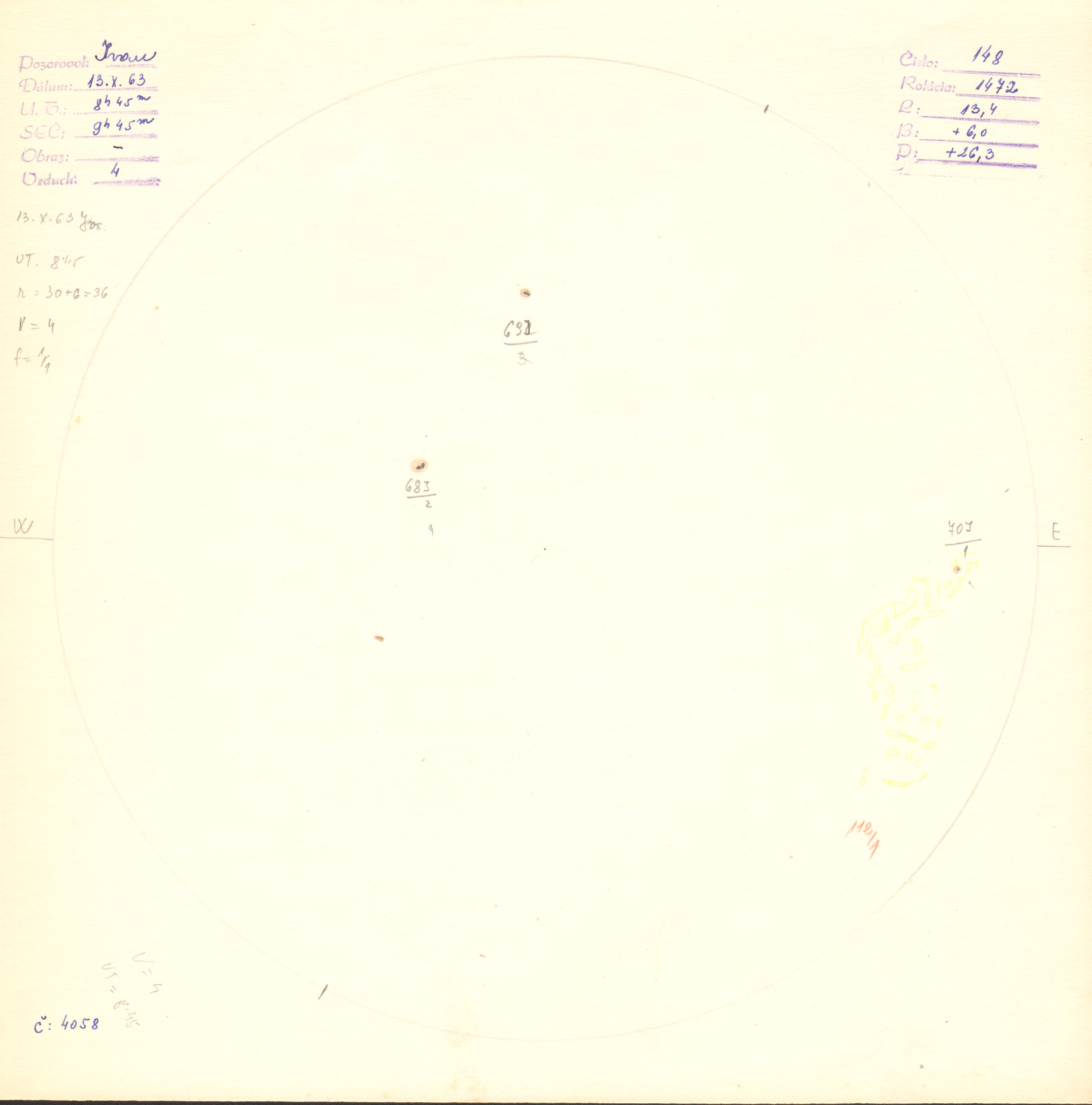 Obrázok zákresu Slnka na deň 13.10.1963