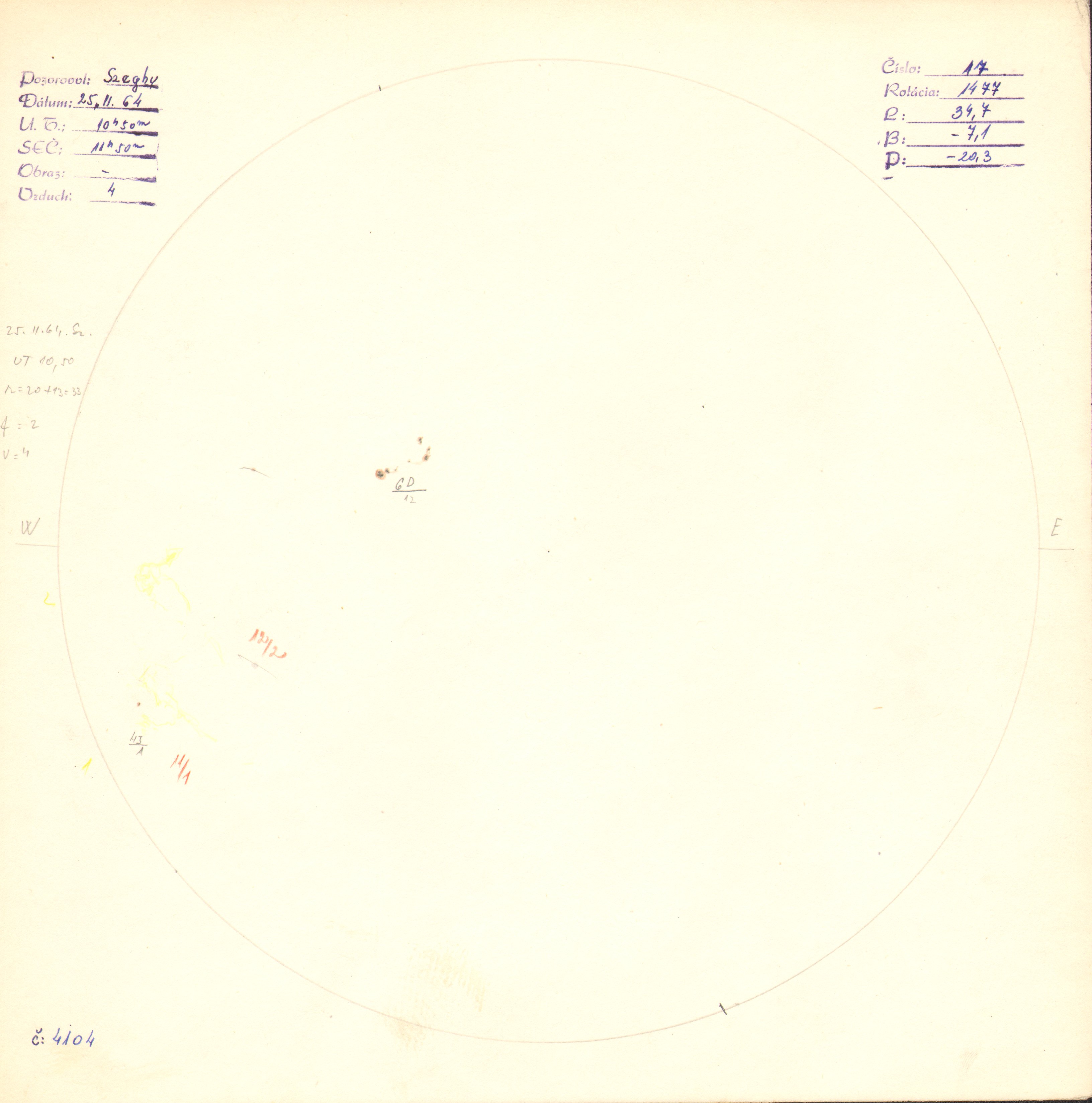 Obrázok zákresu Slnka na deň 25.02.1964
