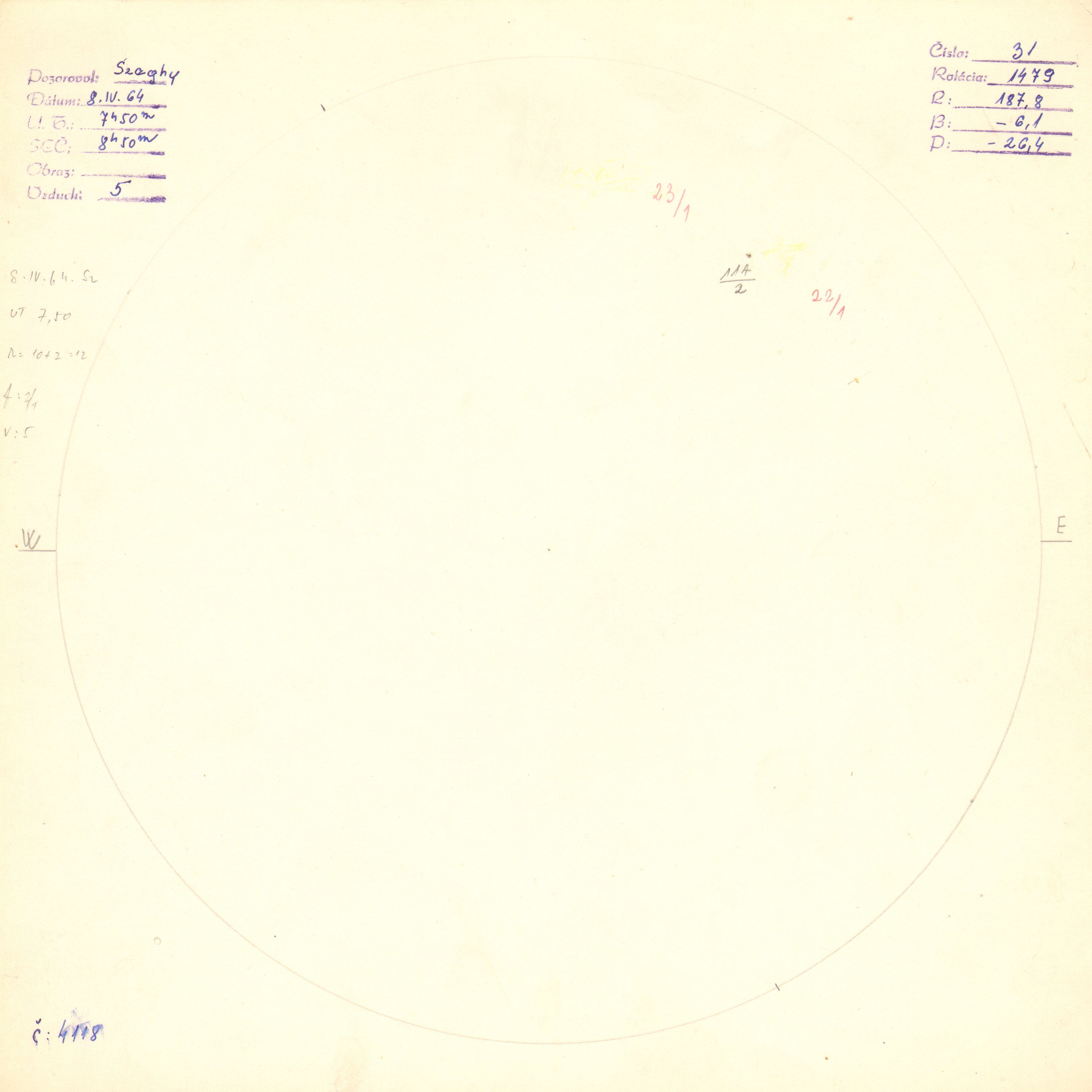 Obrázok zákresu Slnka na deň 08.04.1964
