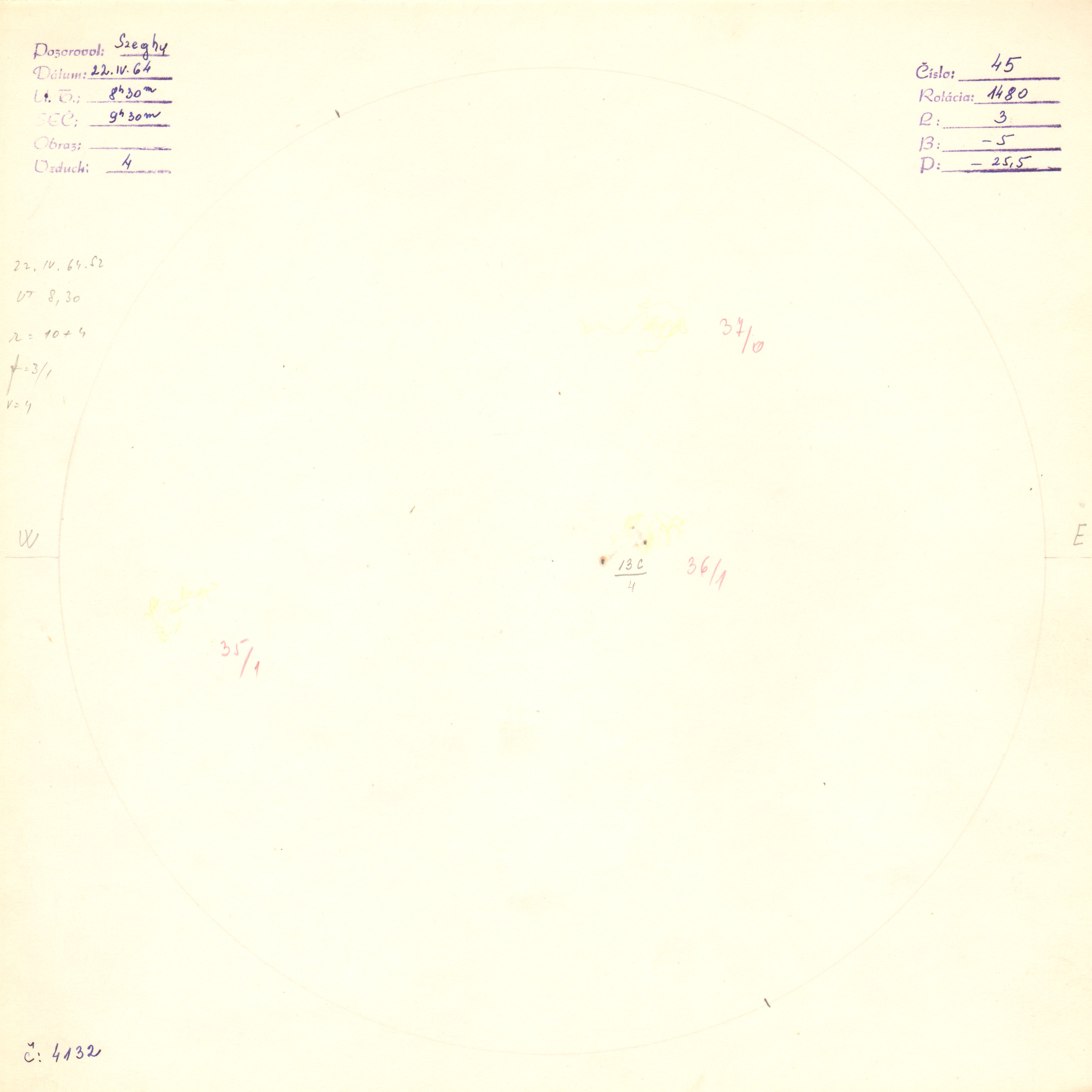 Obrázok zákresu Slnka na deň 22.04.1964