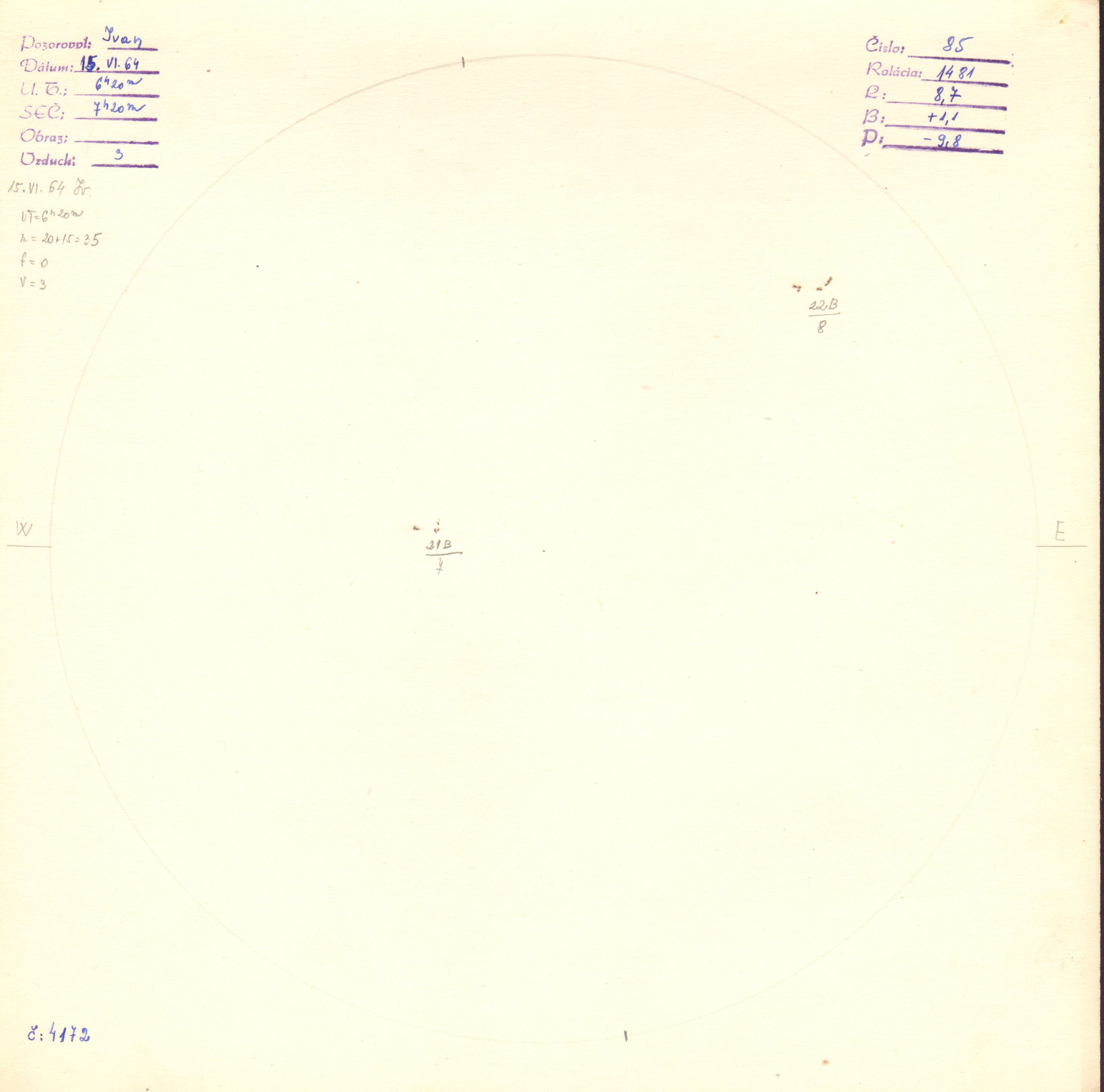 Obrázok zákresu Slnka na deň 15.06.1964