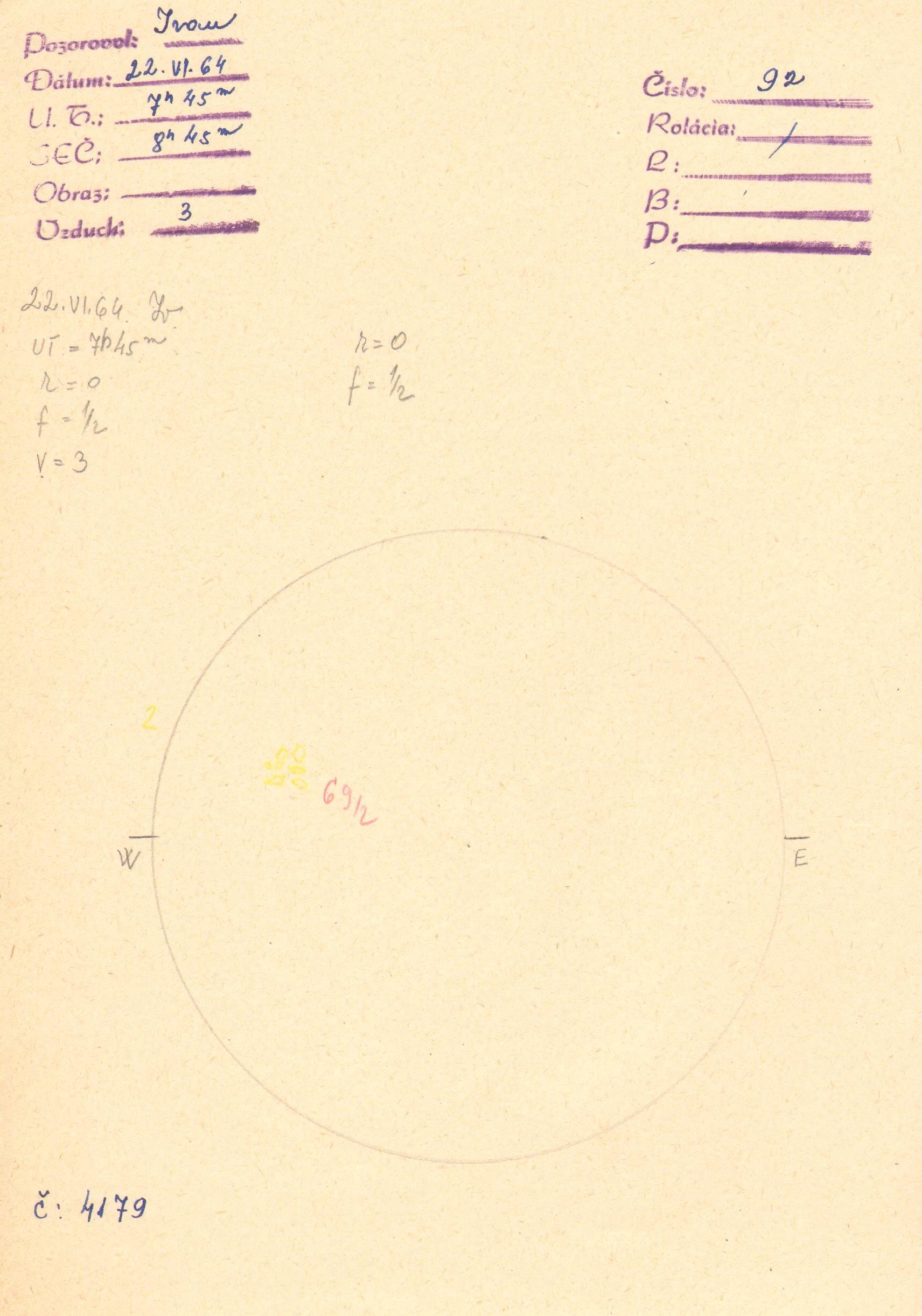 Obrázok zákresu Slnka na deň 22.06.1964