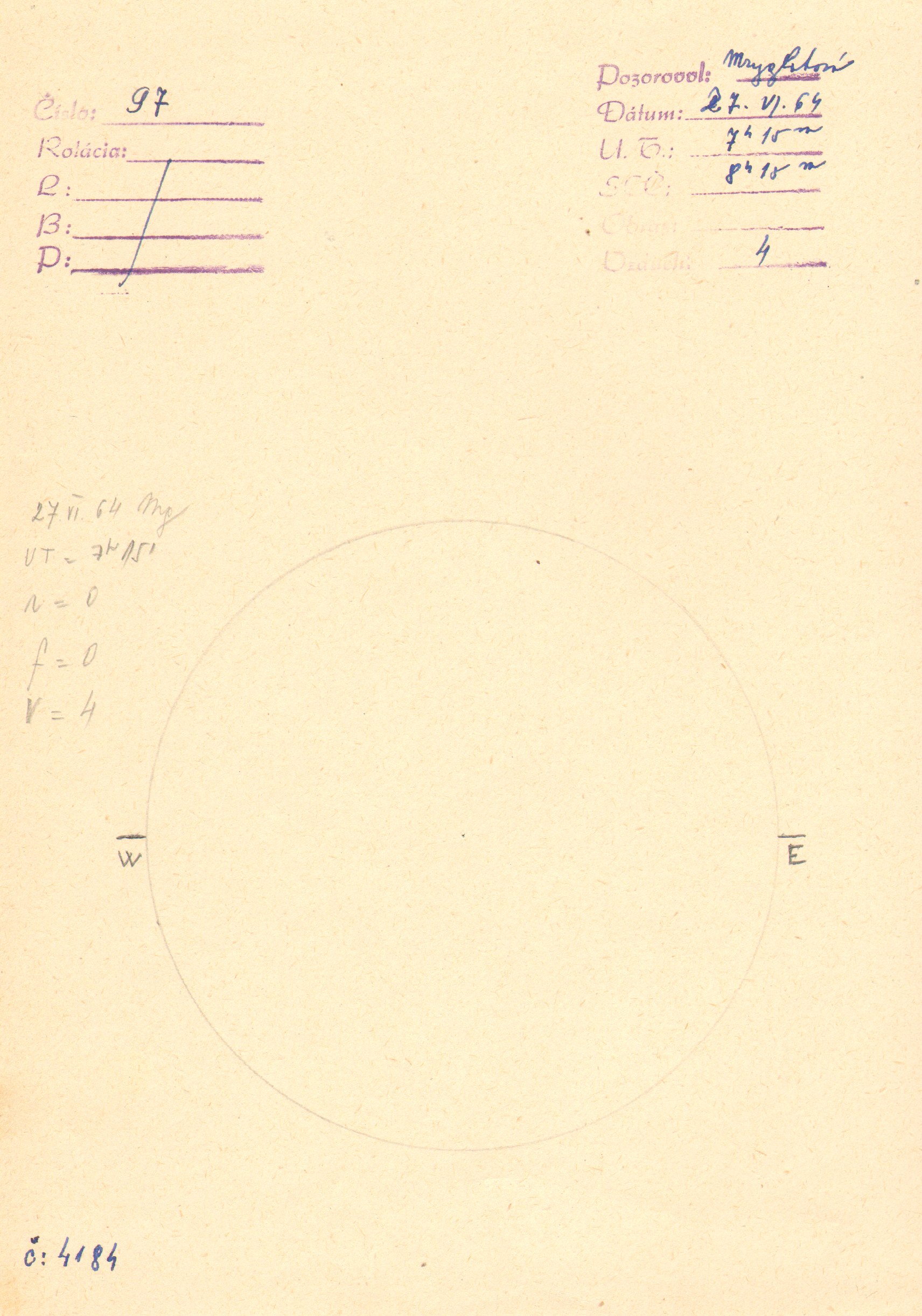 Obrázok zákresu Slnka na deň 27.06.1964