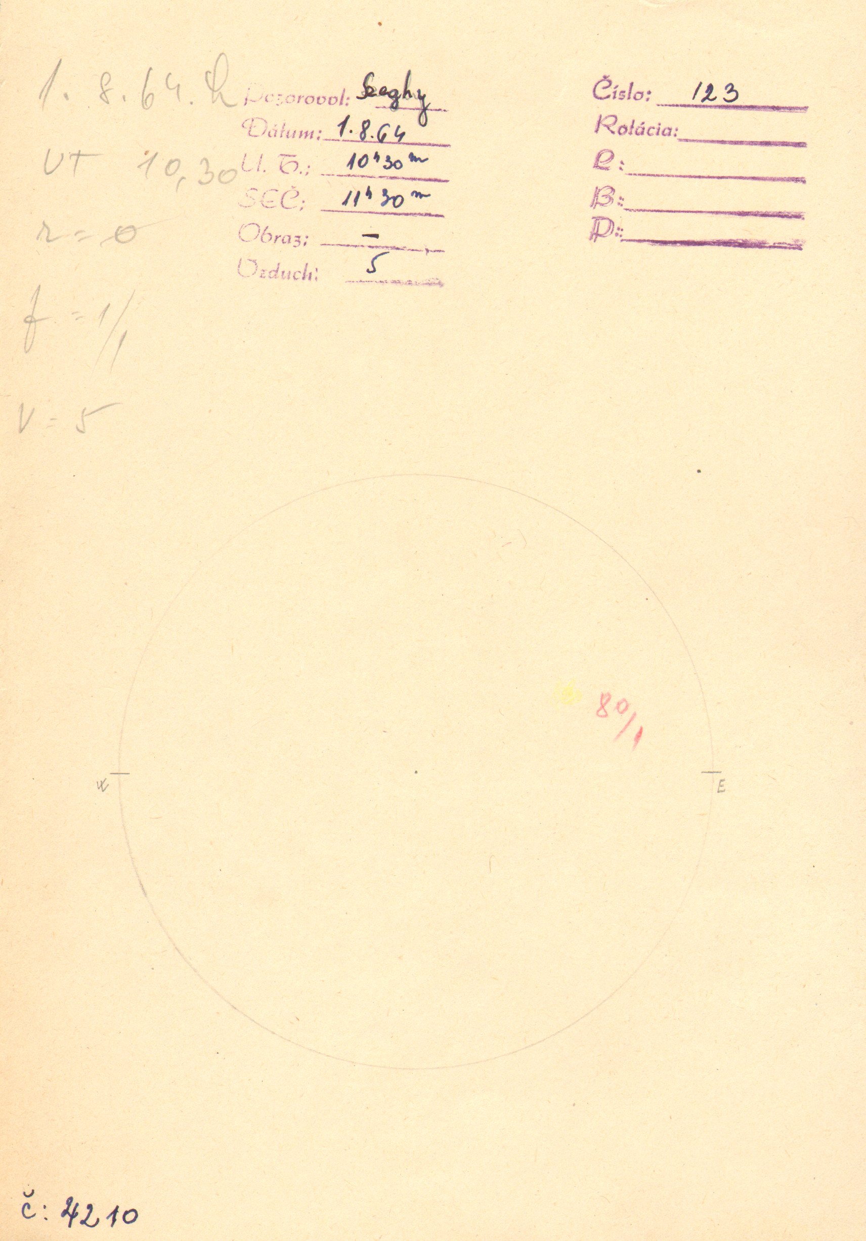 Obrázok zákresu Slnka na deň 01.08.1964