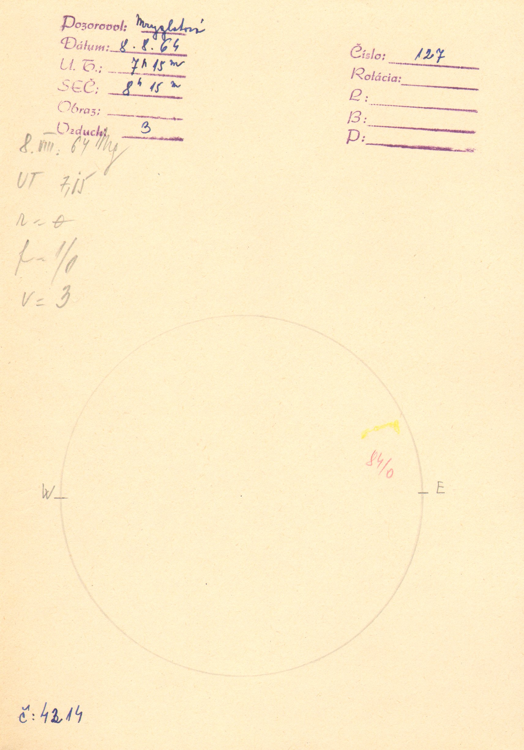 Obrázok zákresu Slnka na deň 08.08.1964