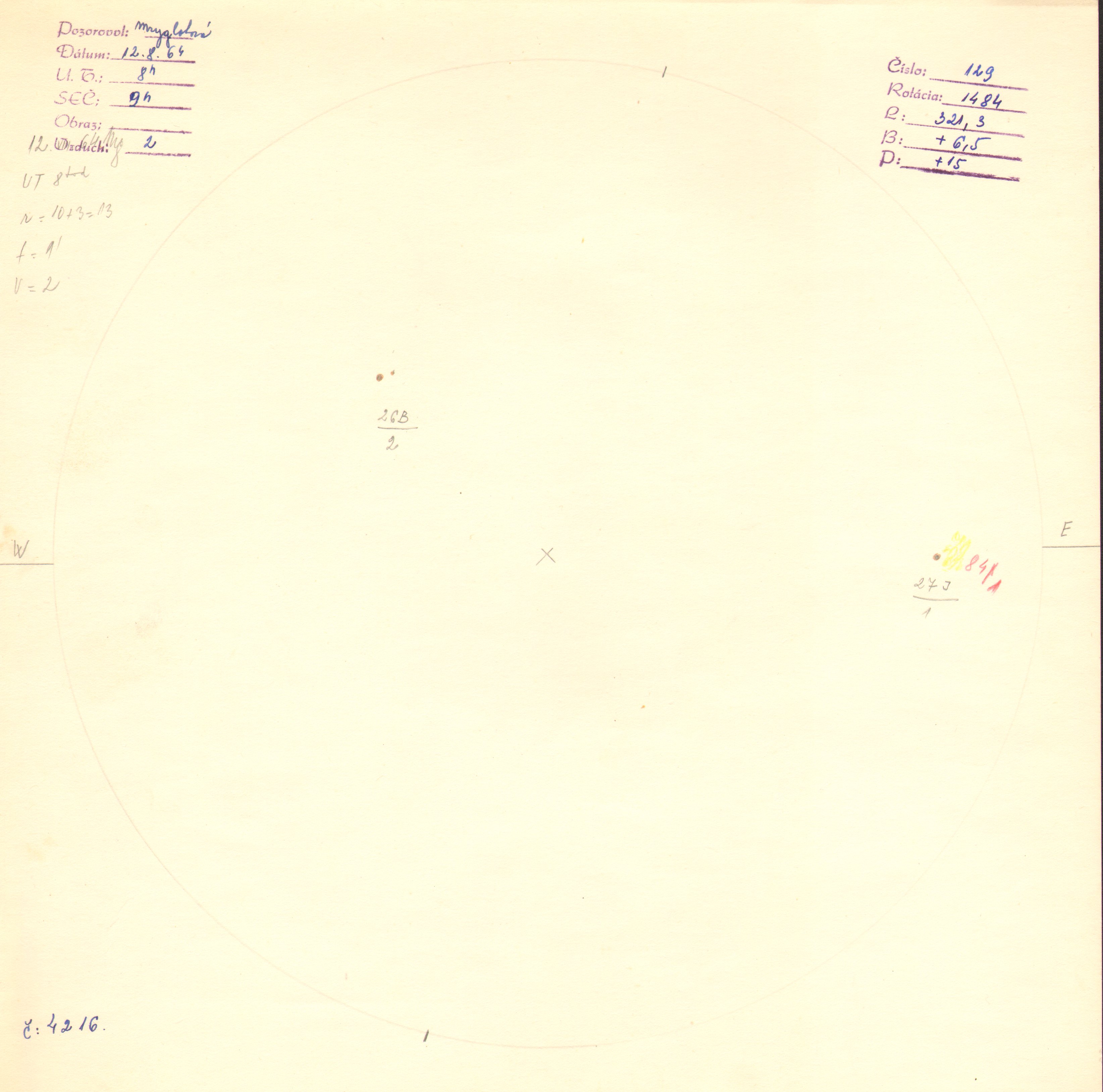 Obrázok zákresu Slnka na deň 12.08.1964