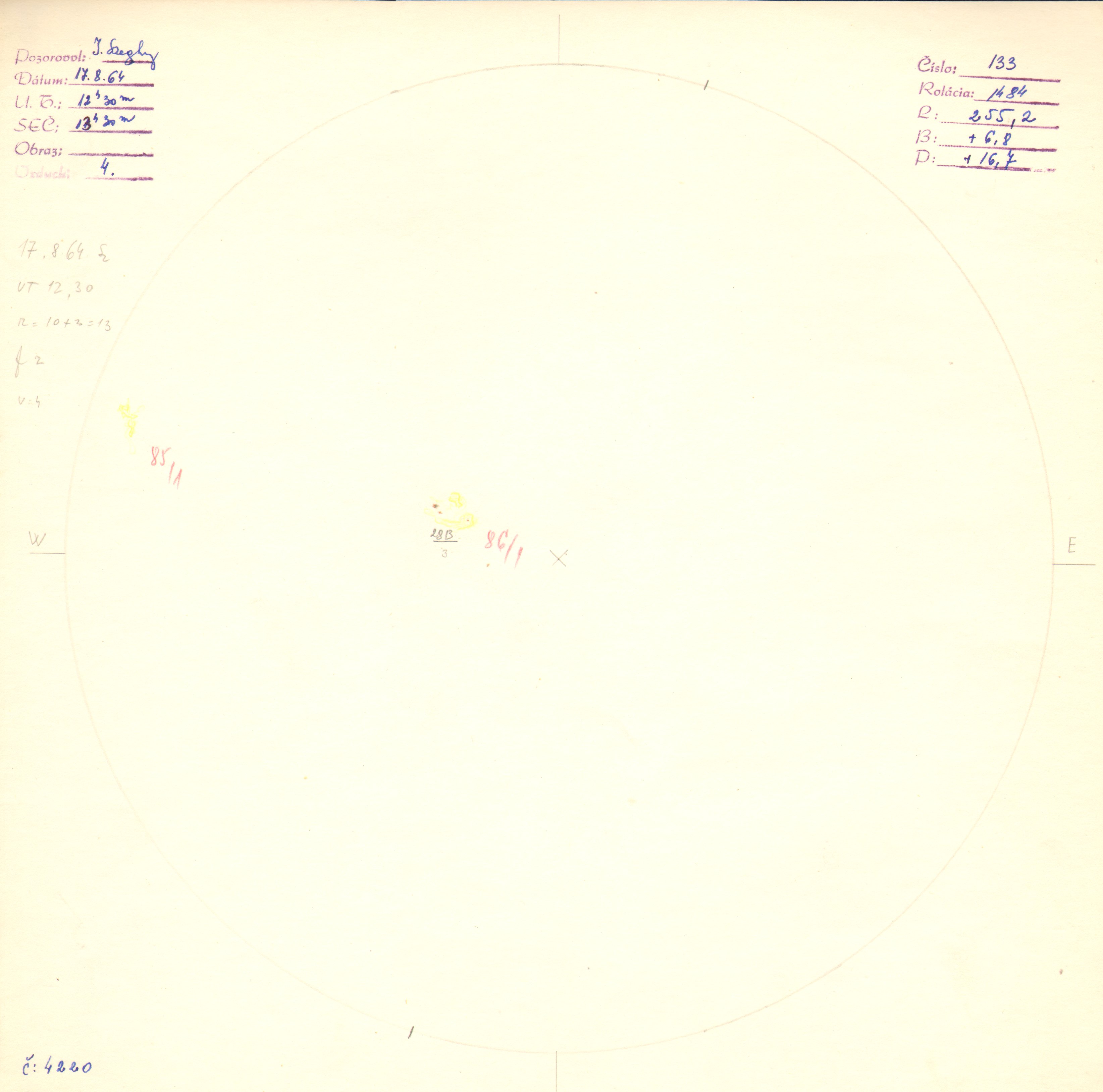 Obrázok zákresu Slnka na deň 17.08.1964