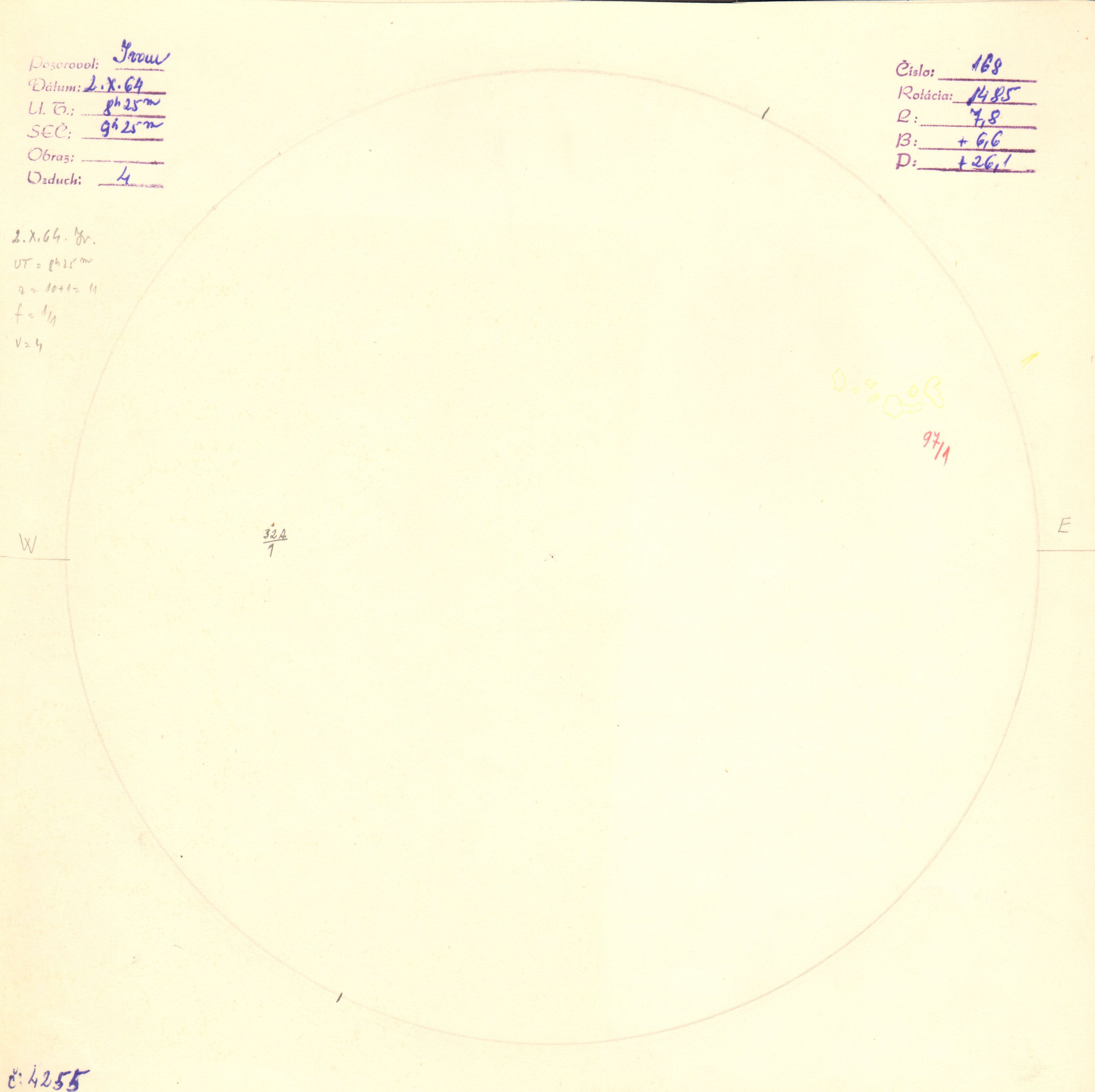 Obrázok zákresu Slnka na deň 02.10.1964
