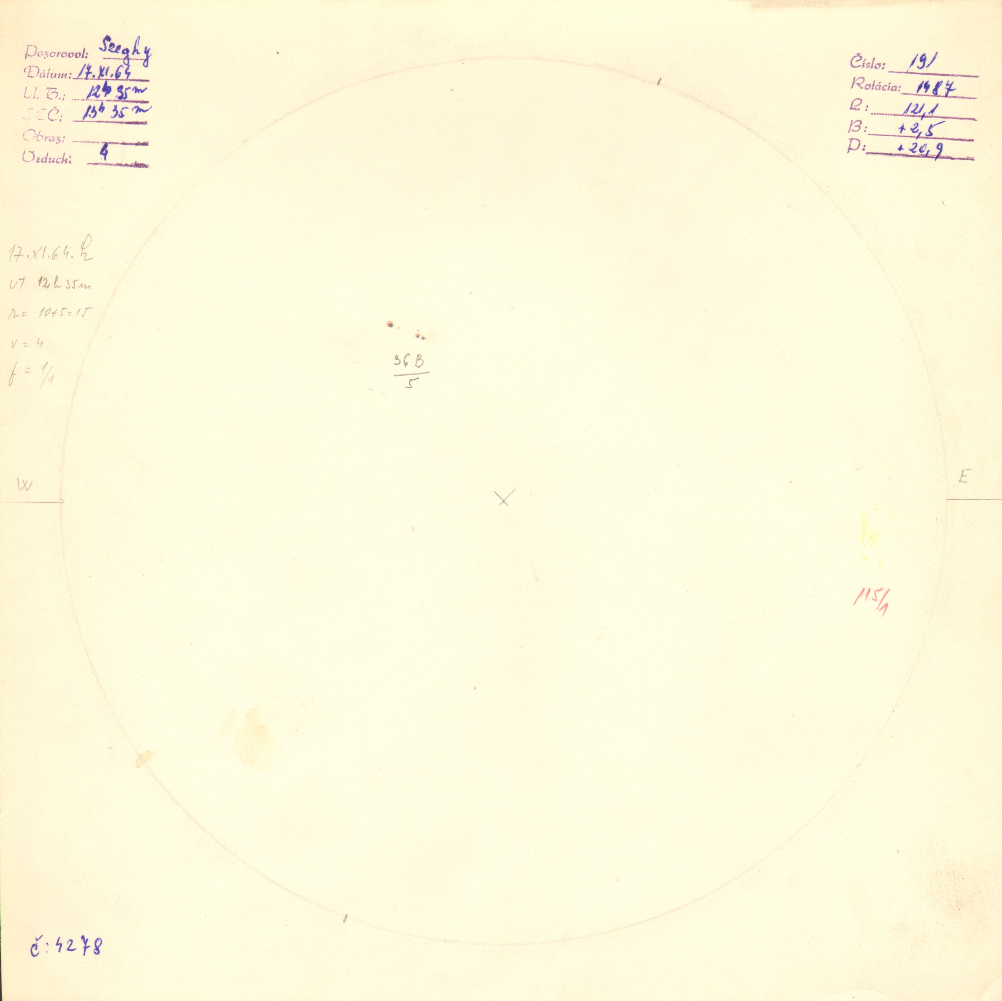 Obrázok zákresu Slnka na deň 17.11.1964