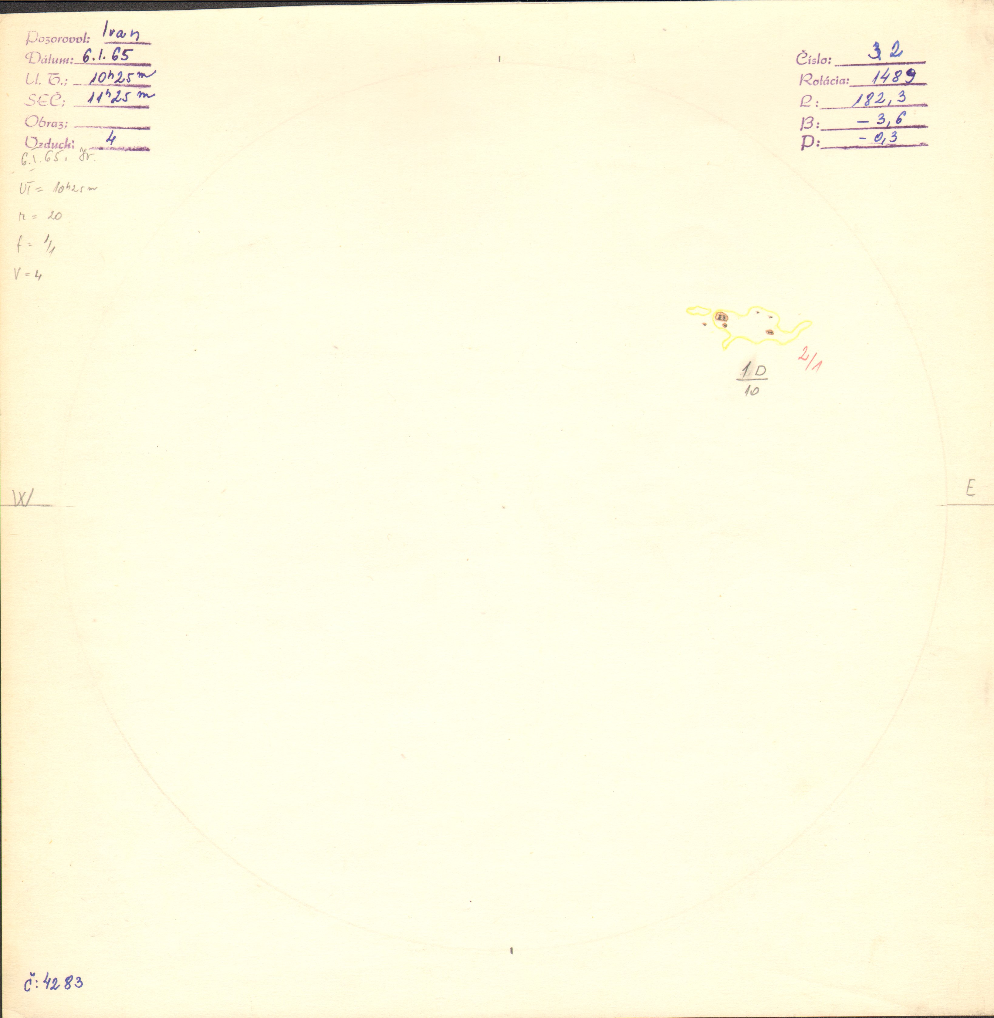 Obrázok zákresu Slnka na deň 06.01.1965