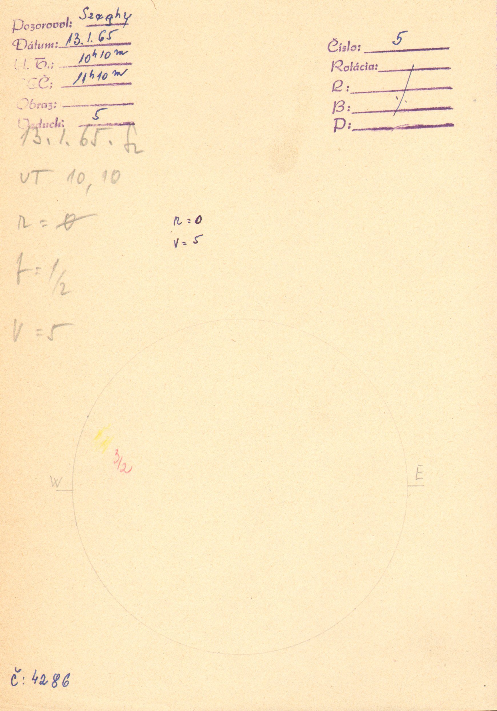 Obrázok zákresu Slnka na deň 13.01.1965
