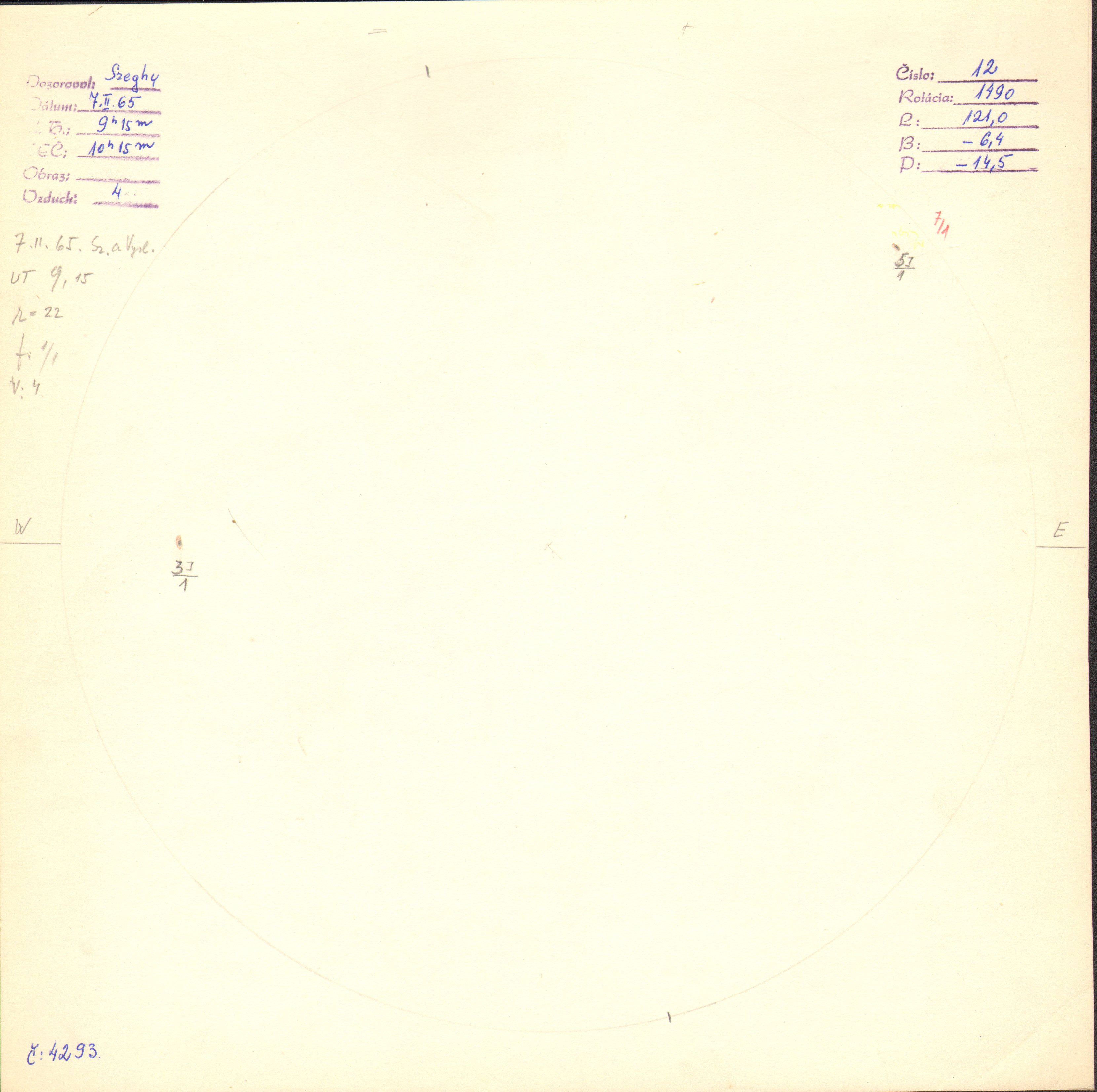 Obrázok zákresu Slnka na deň 07.02.1965