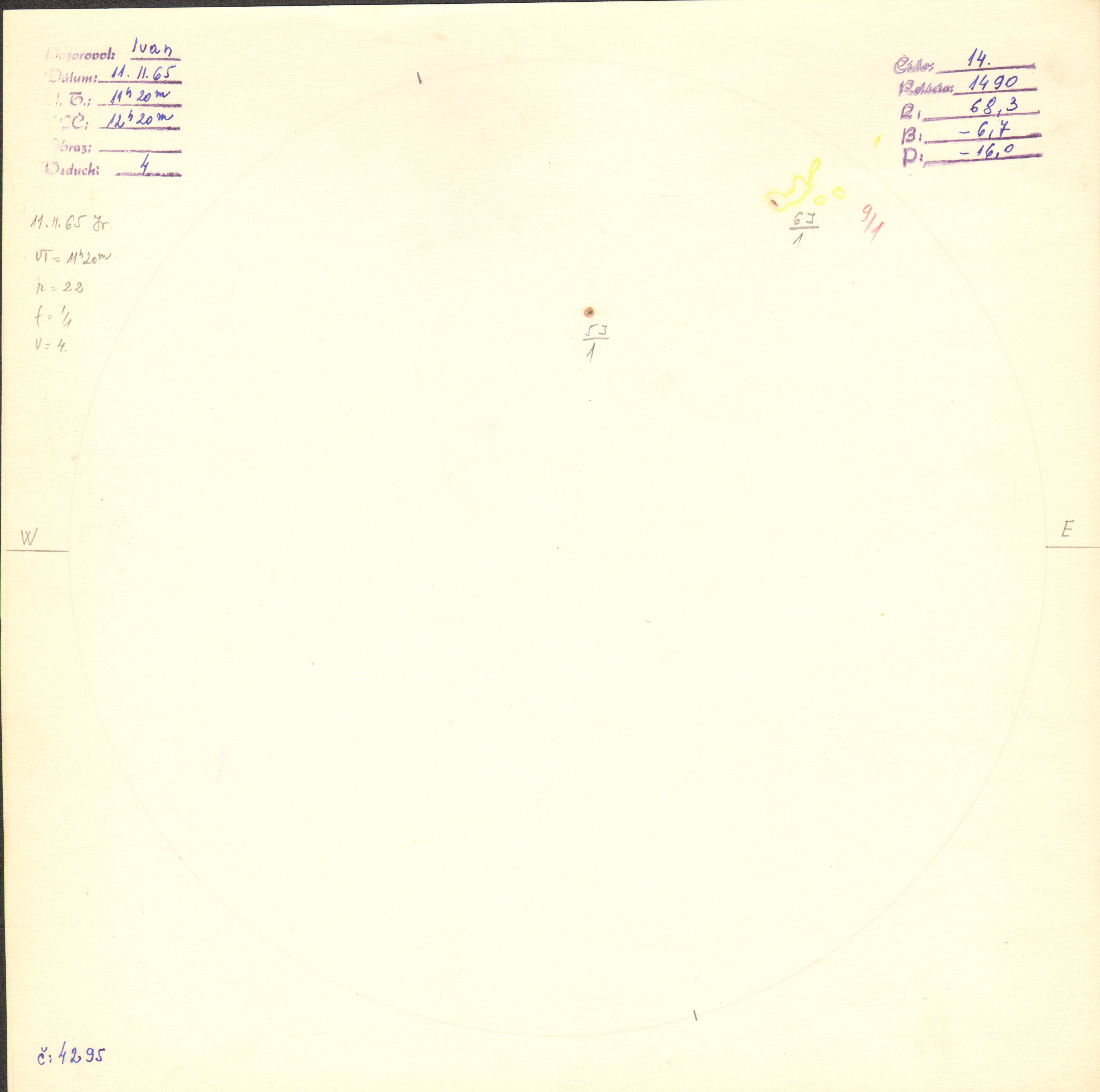Obrázok zákresu Slnka na deň 11.02.1965