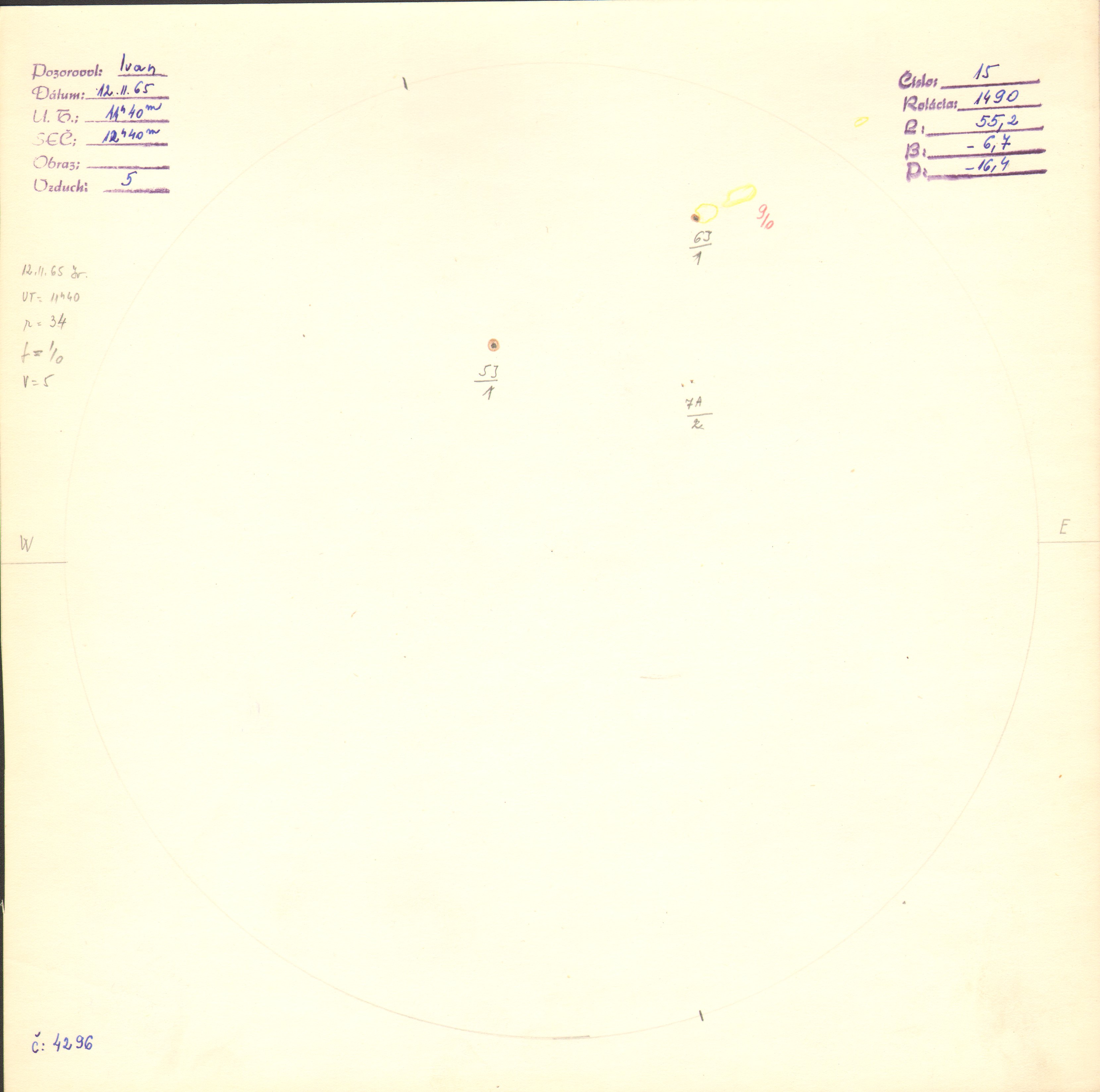 Obrázok zákresu Slnka na deň 12.02.1965