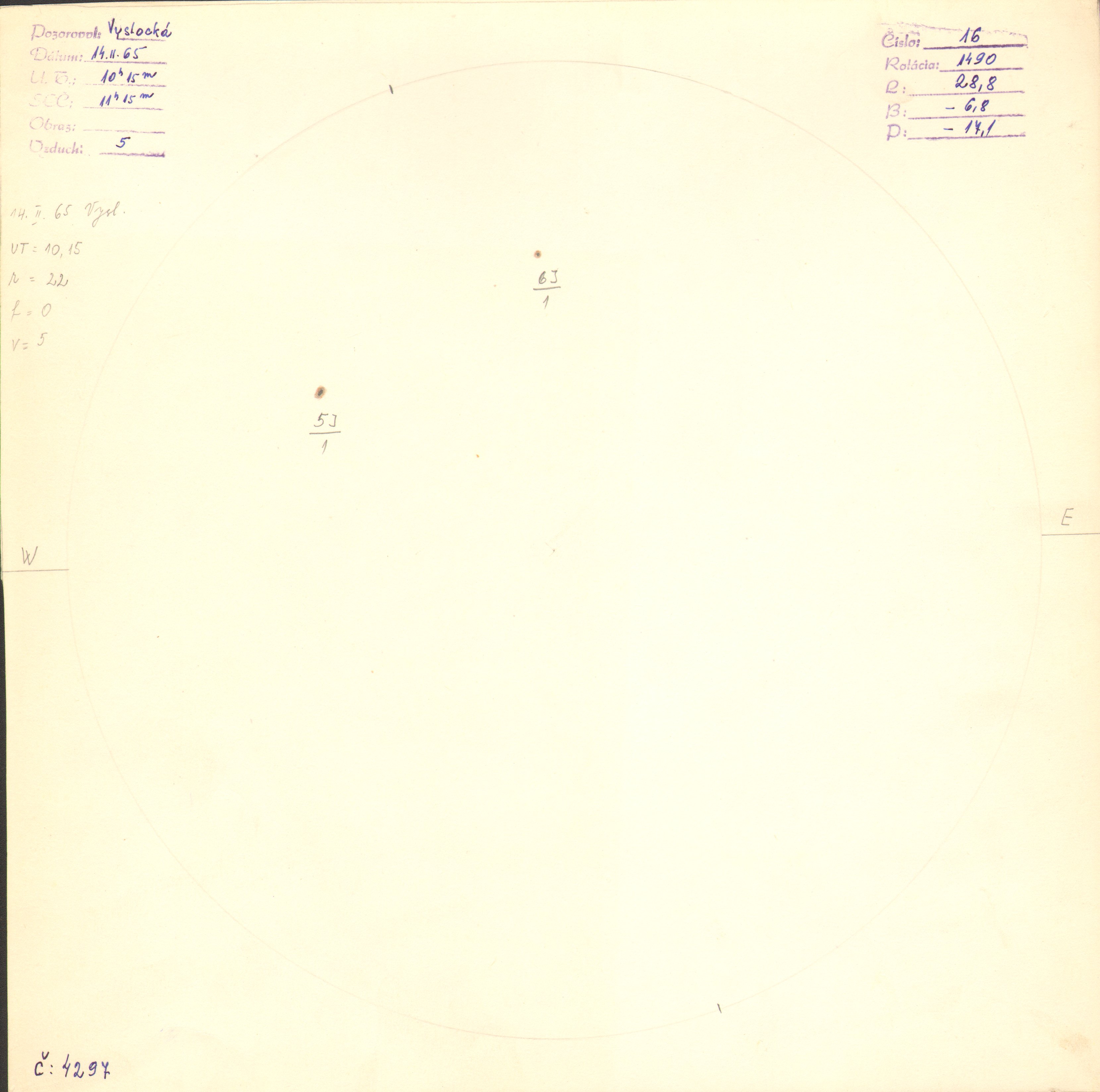 Obrázok zákresu Slnka na deň 14.02.1965