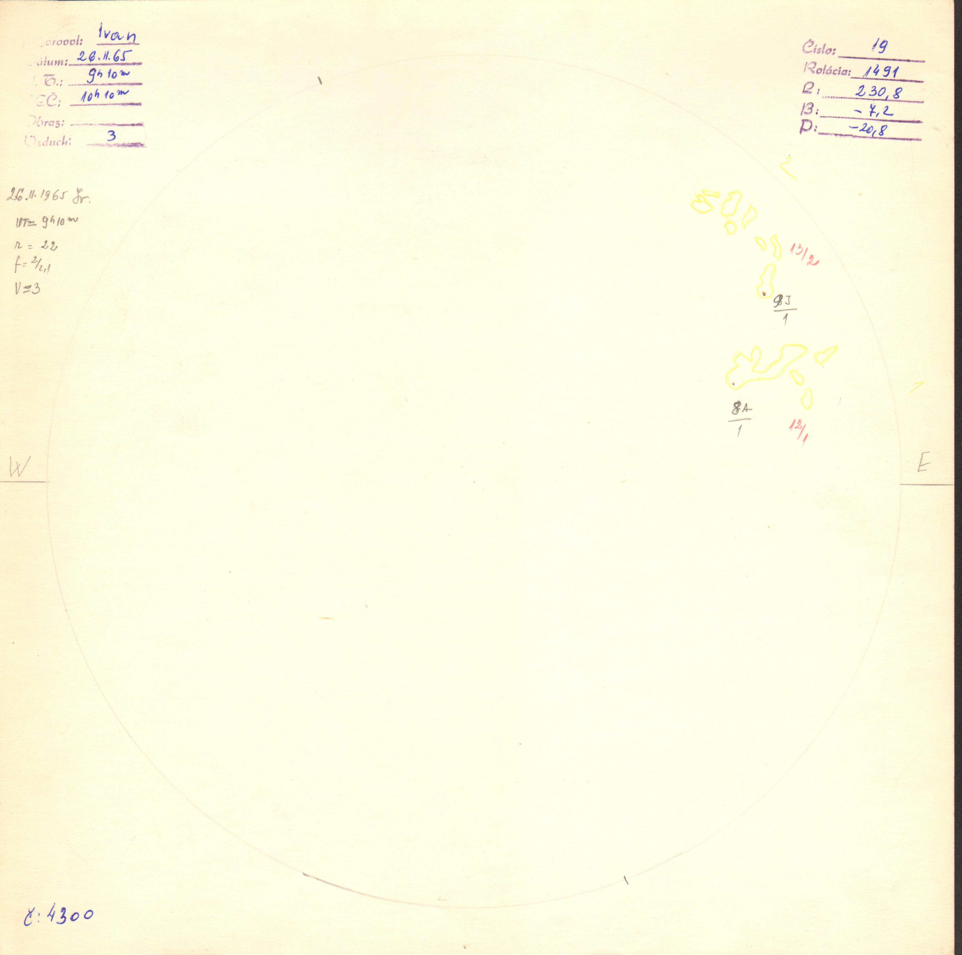 Obrázok zákresu Slnka na deň 26.02.1965