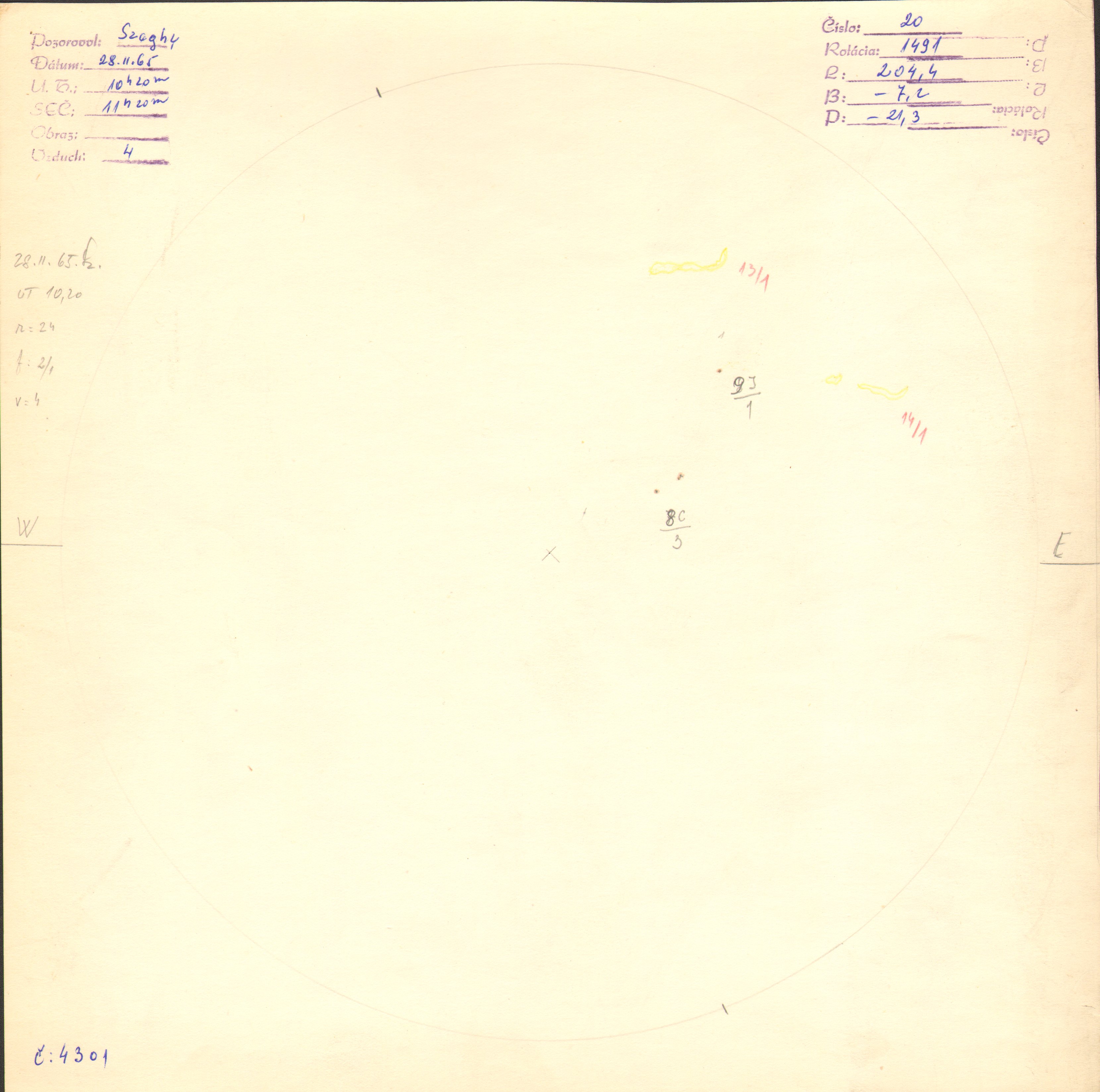 Obrázok zákresu Slnka na deň 28.02.1965