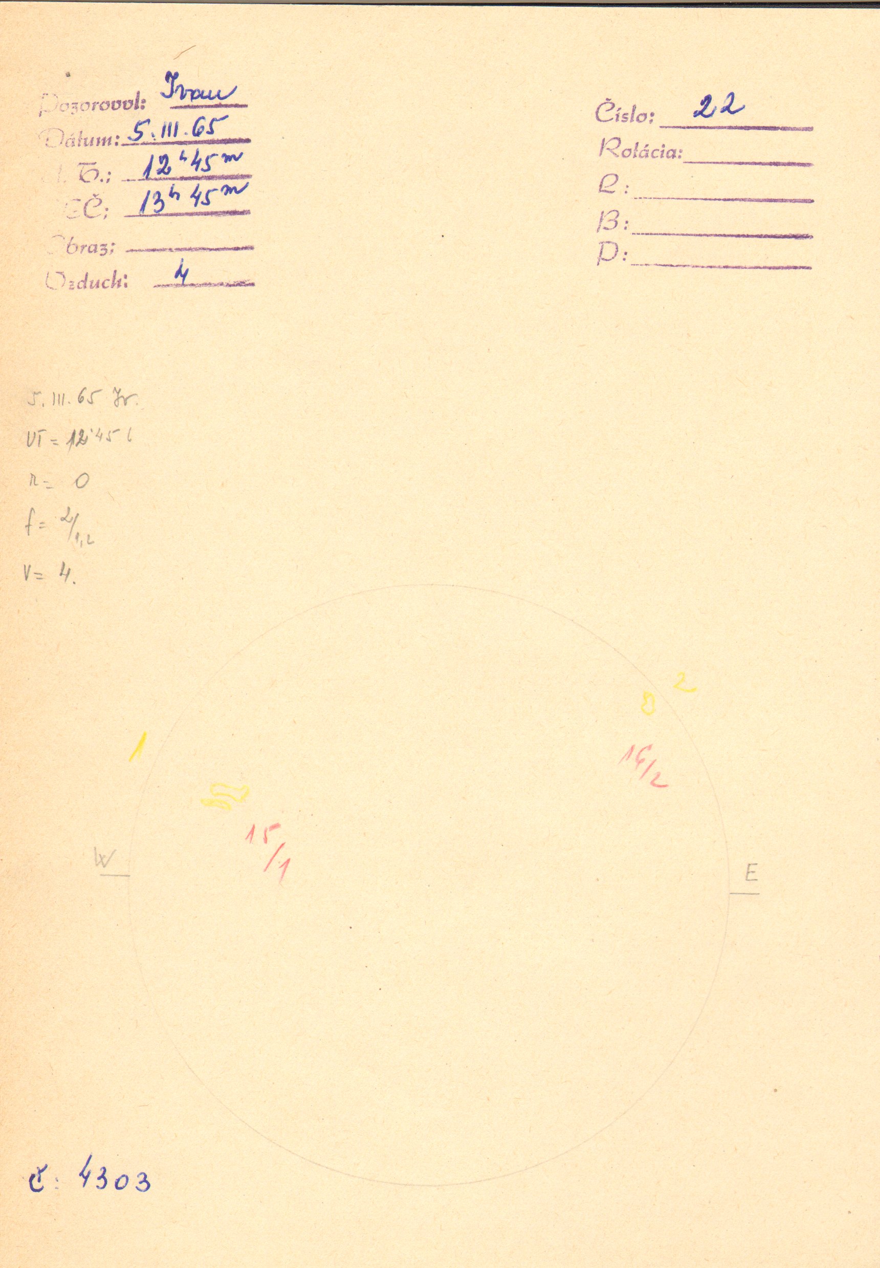 Obrázok zákresu Slnka na deň 05.03.1965