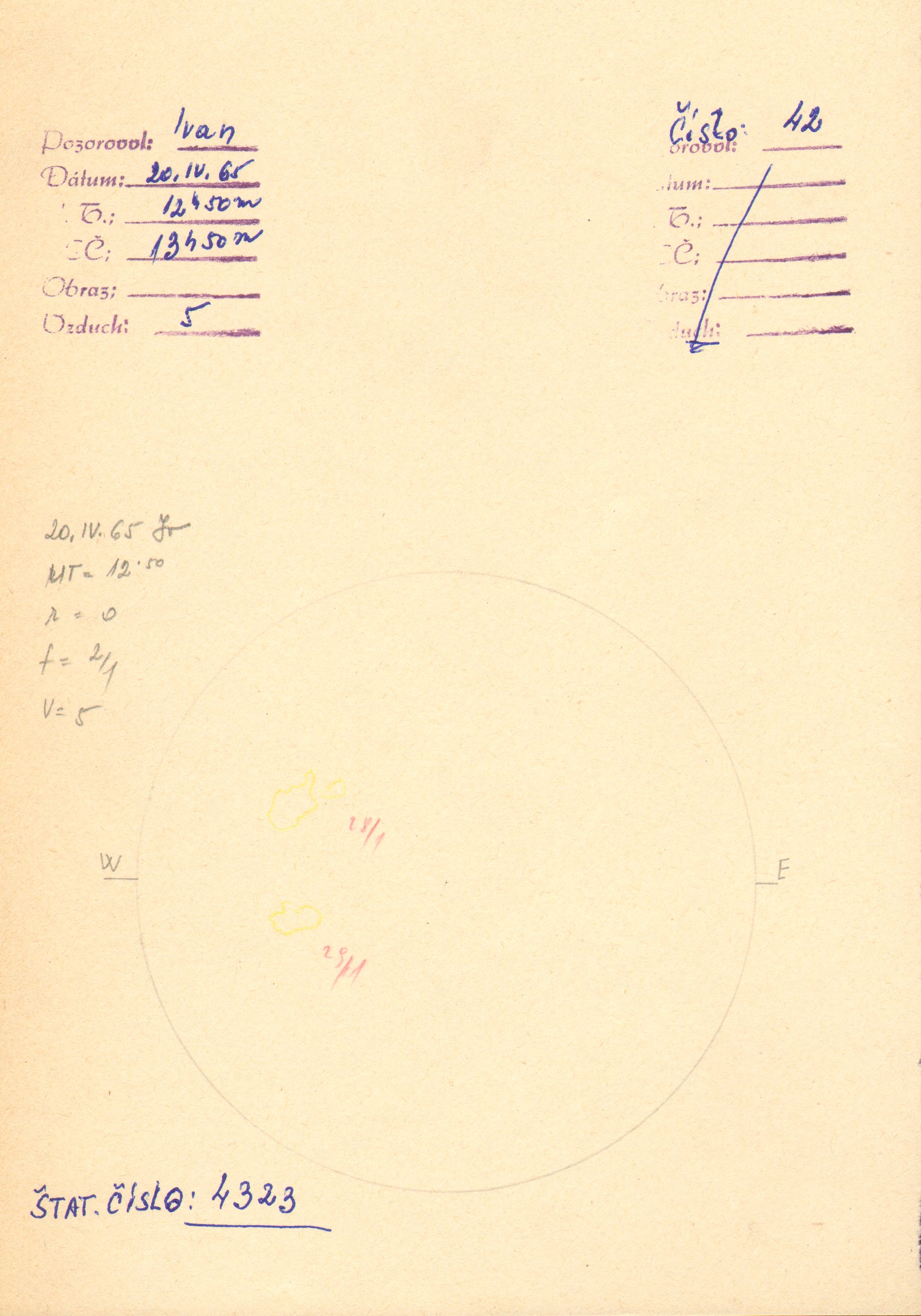 Obrázok zákresu Slnka na deň 20.04.1965