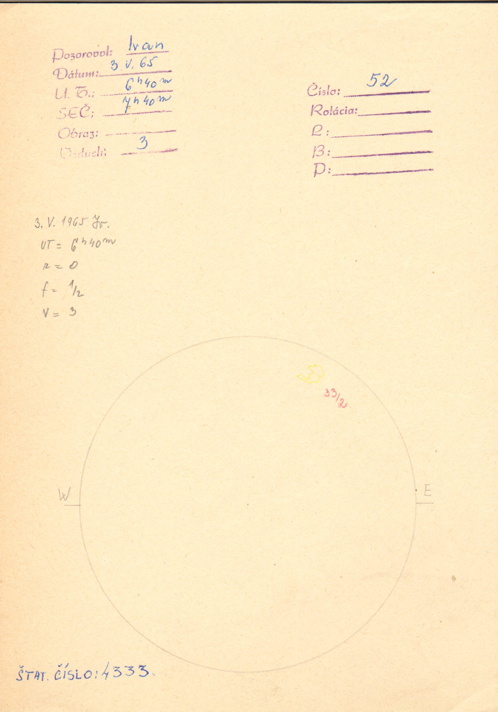 Obrázok zákresu Slnka na deň 03.05.1965