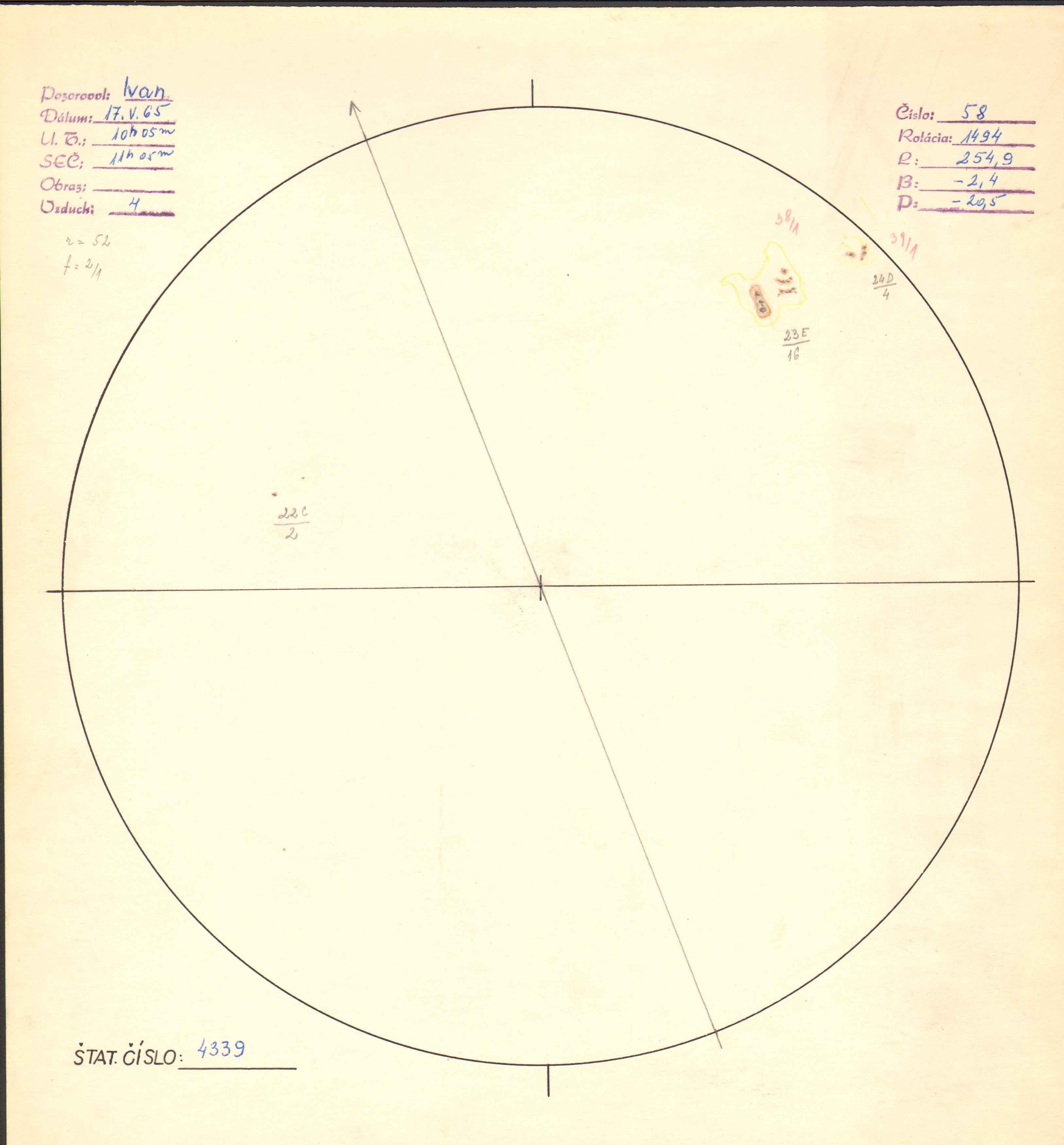 Obrázok zákresu Slnka na deň 17.05.1965