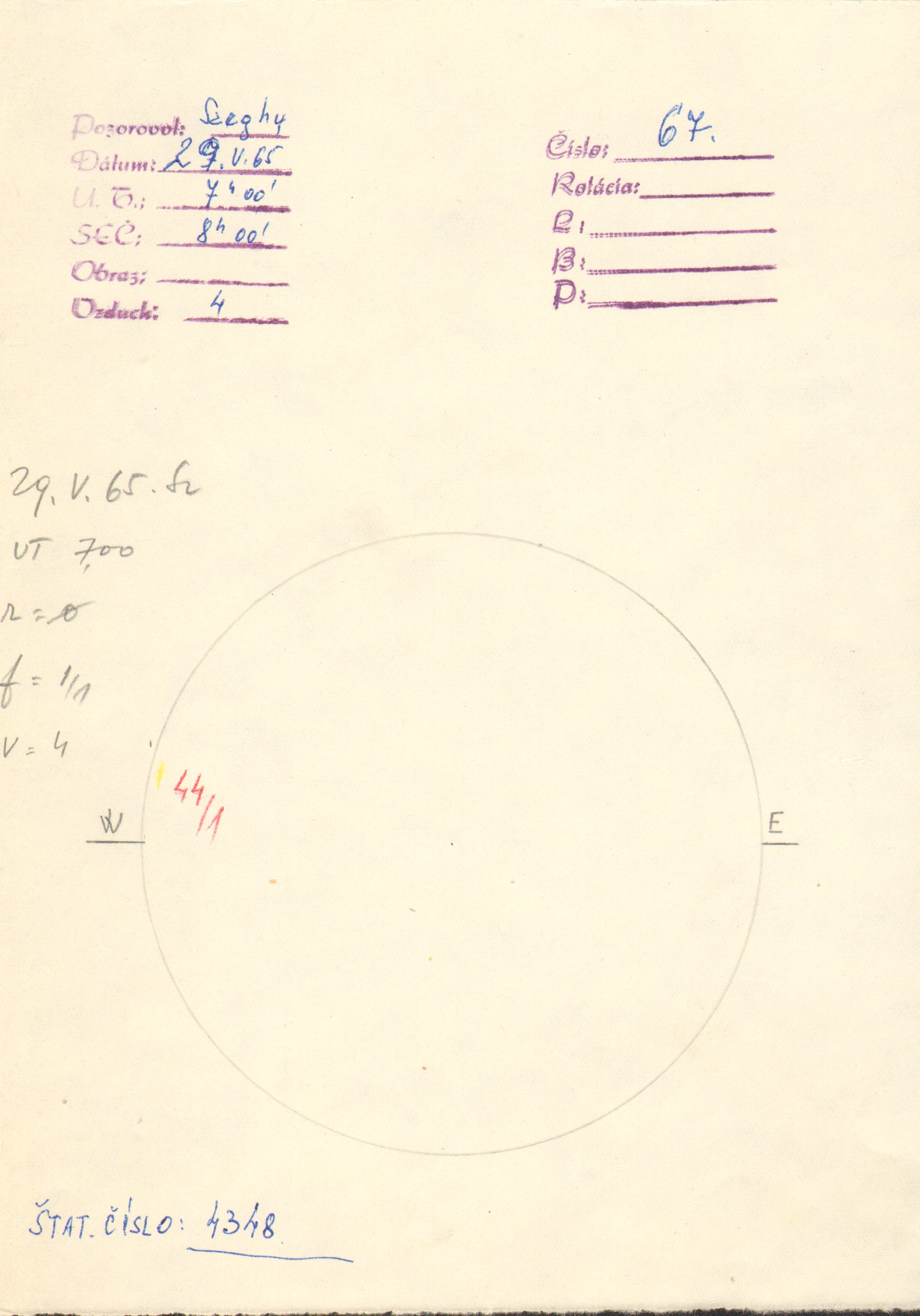 Obrázok zákresu Slnka na deň 29.05.1965