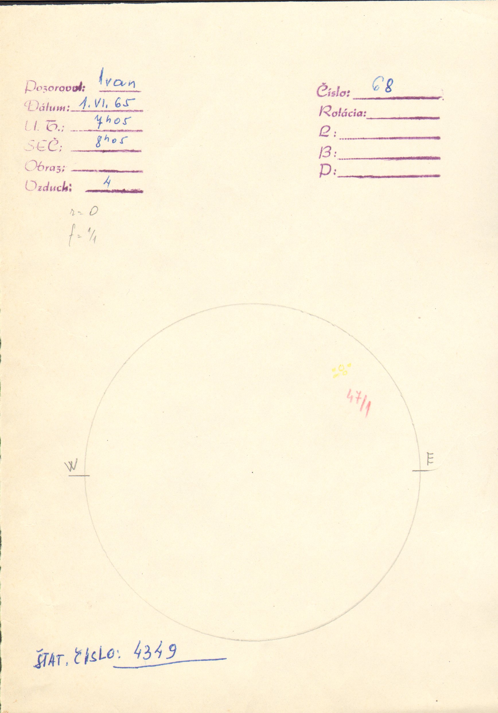 Obrázok zákresu Slnka na deň 01.06.1965