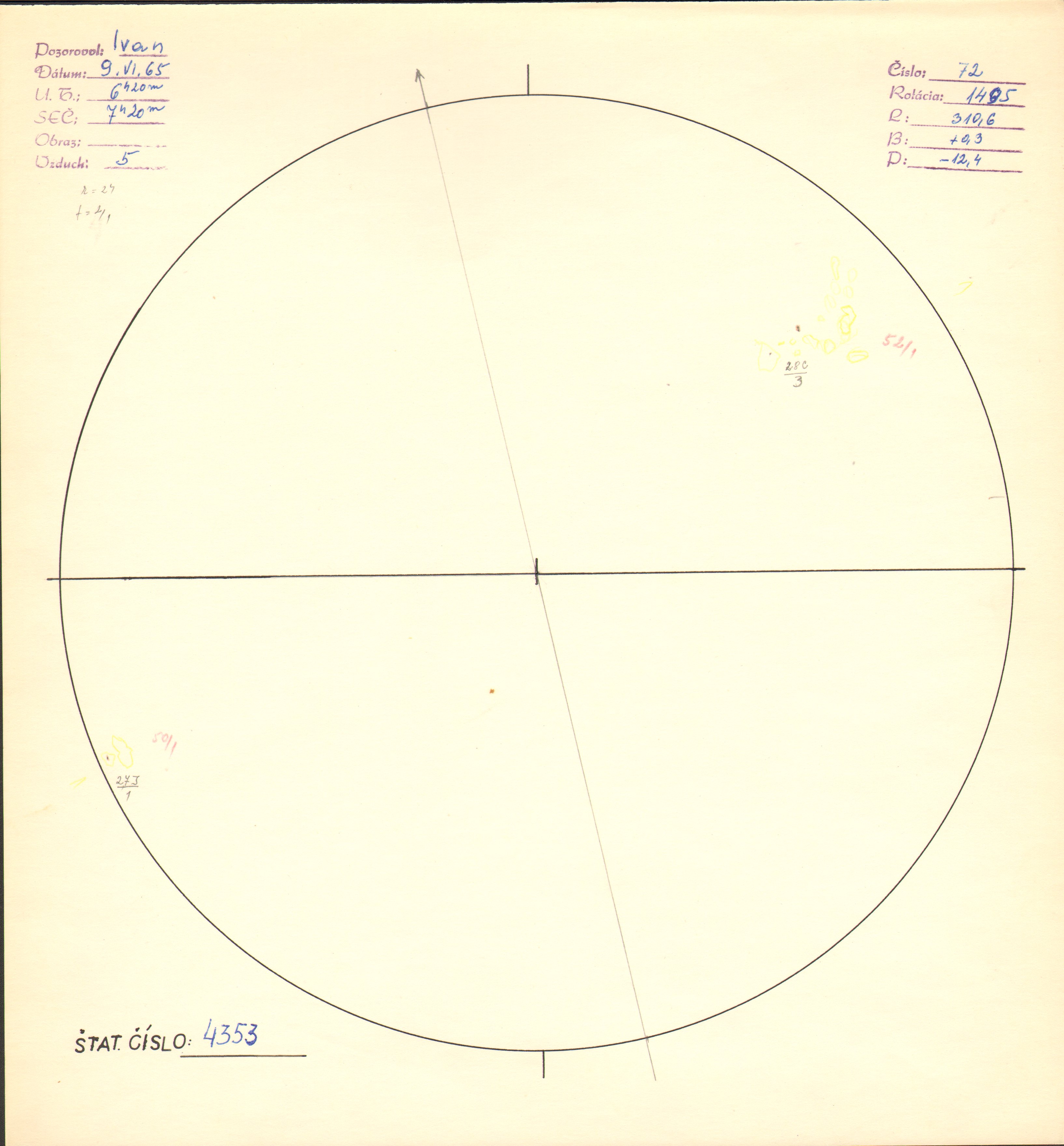 Obrázok zákresu Slnka na deň 09.06.1965
