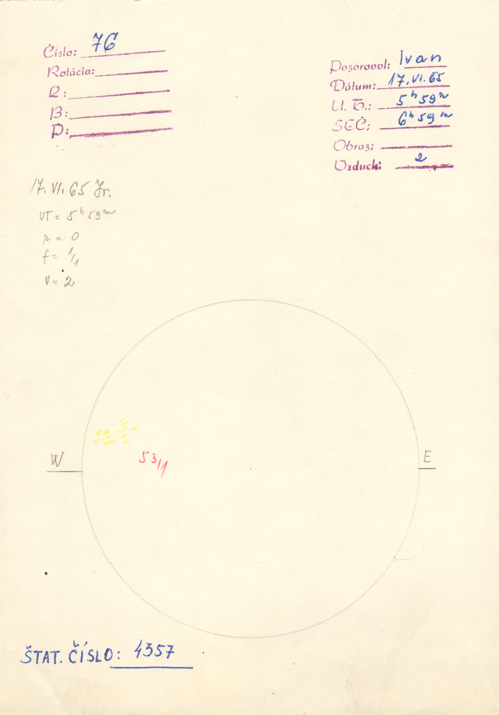 Obrázok zákresu Slnka na deň 17.06.1965
