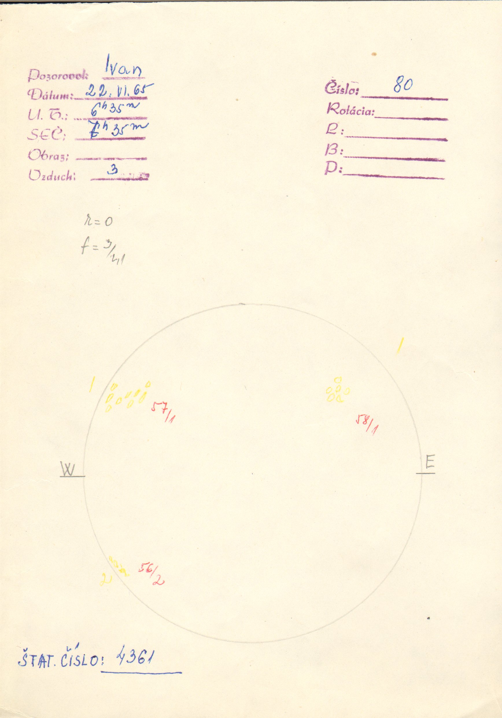 Obrázok zákresu Slnka na deň 22.06.1965