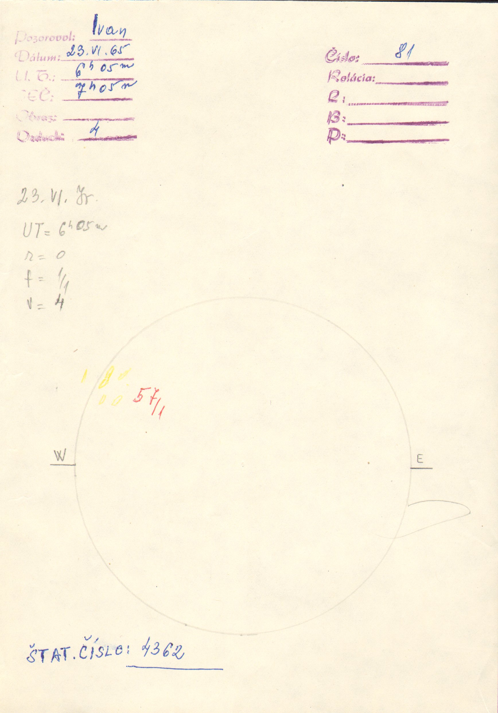 Obrázok zákresu Slnka na deň 23.06.1965
