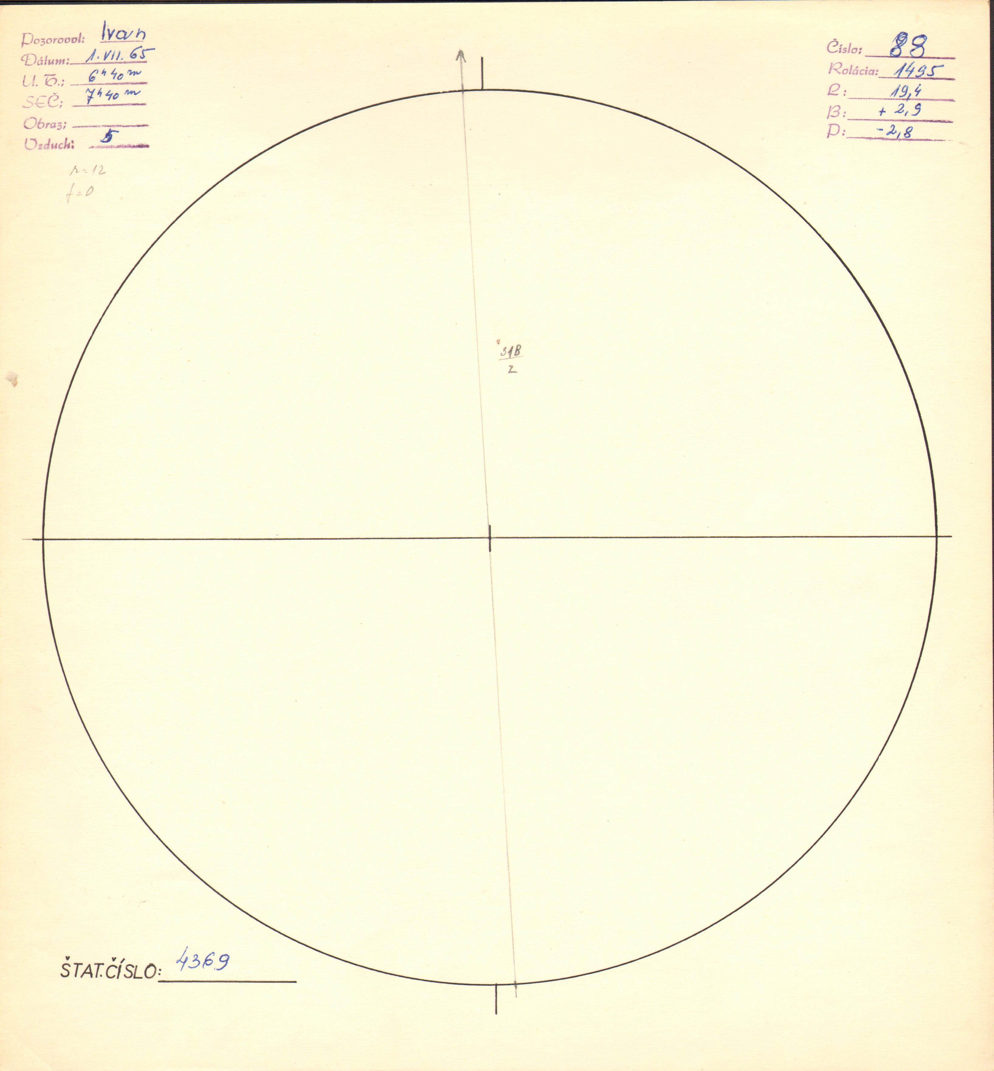 Obrázok zákresu Slnka na deň 01.07.1965