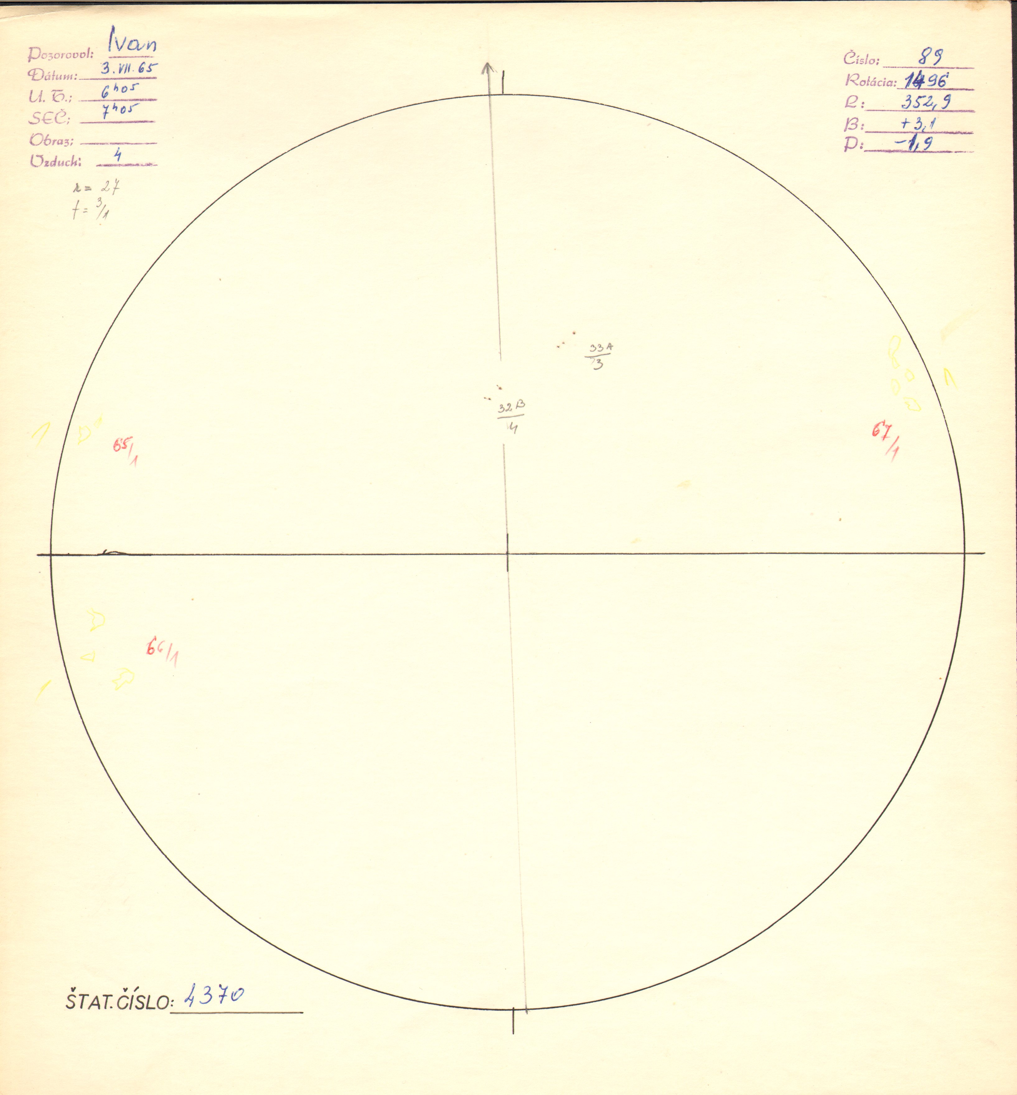 Obrázok zákresu Slnka na deň 03.07.1965