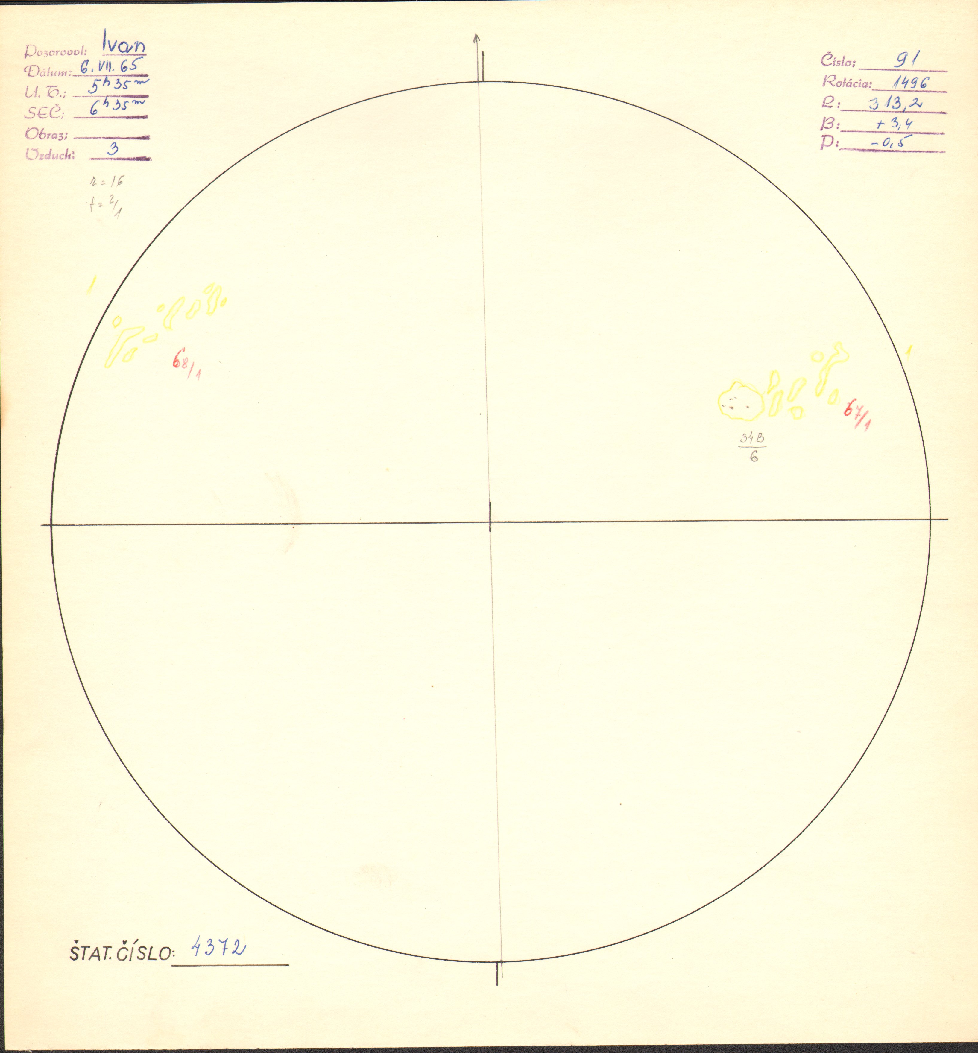 Obrázok zákresu Slnka na deň 06.07.1965