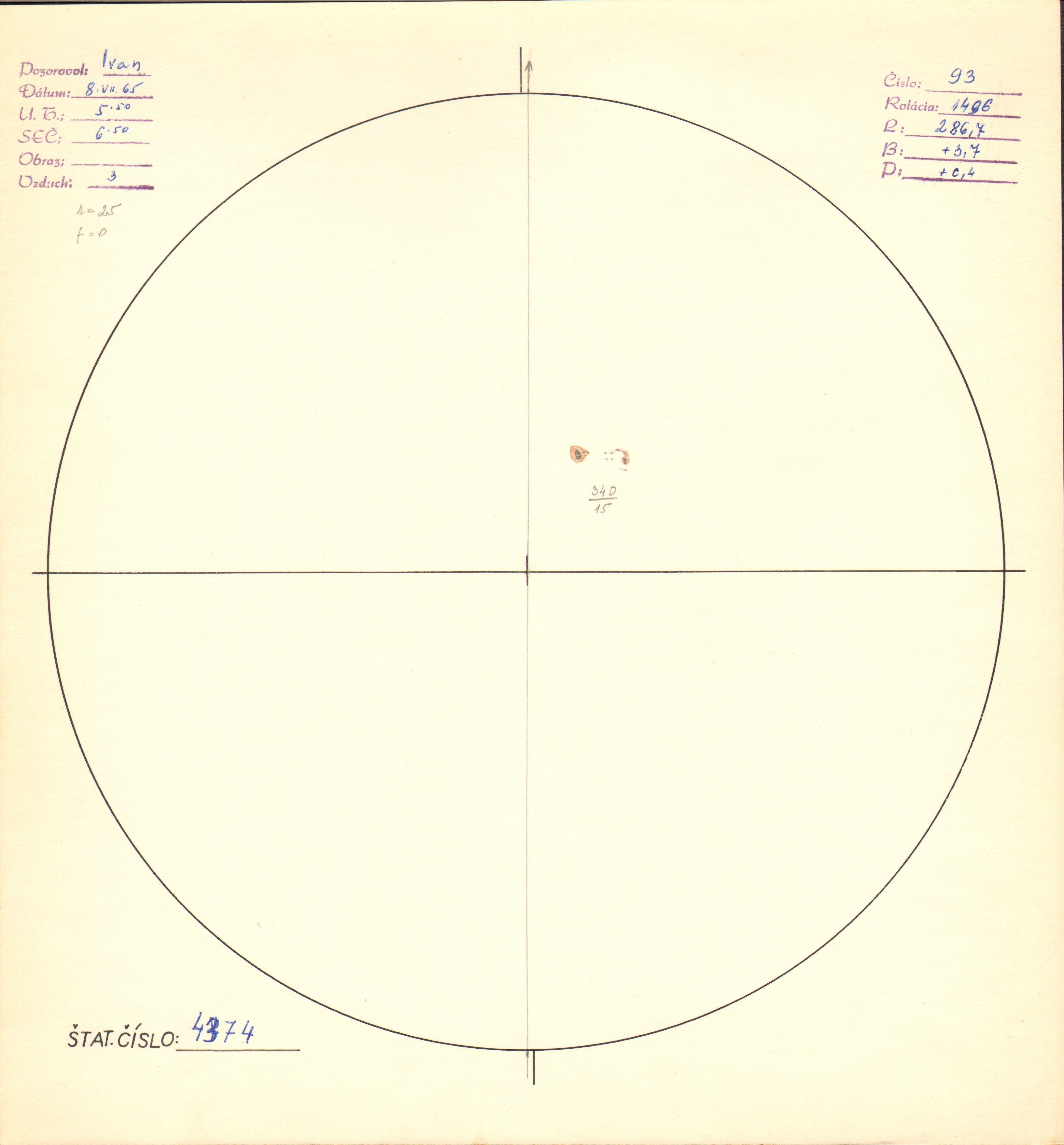 Obrázok zákresu Slnka na deň 08.07.1965