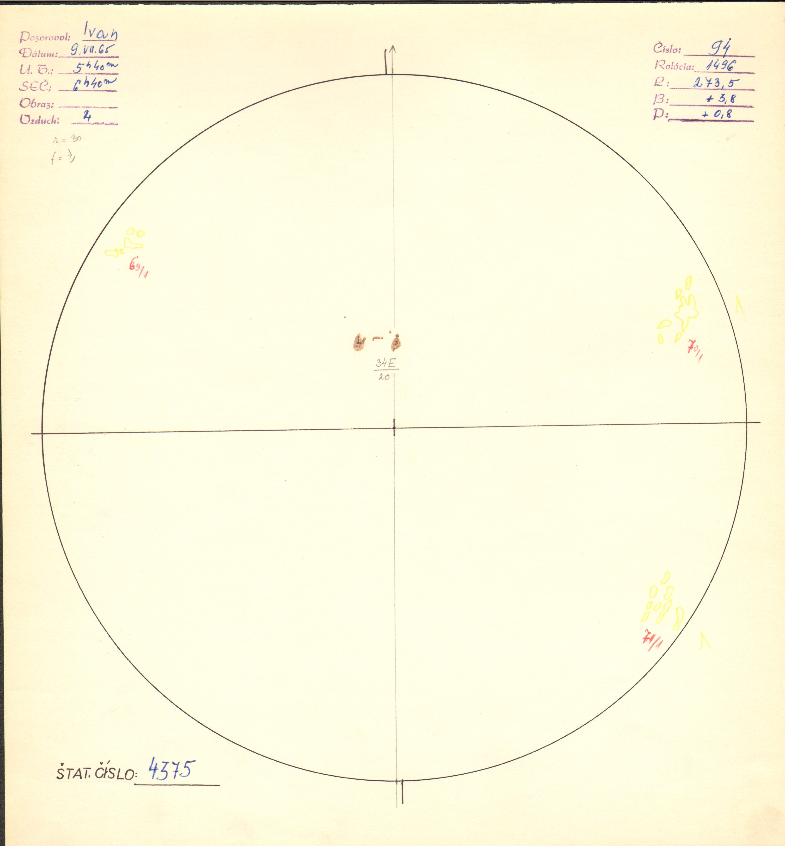 Obrázok zákresu Slnka na deň 09.07.1965