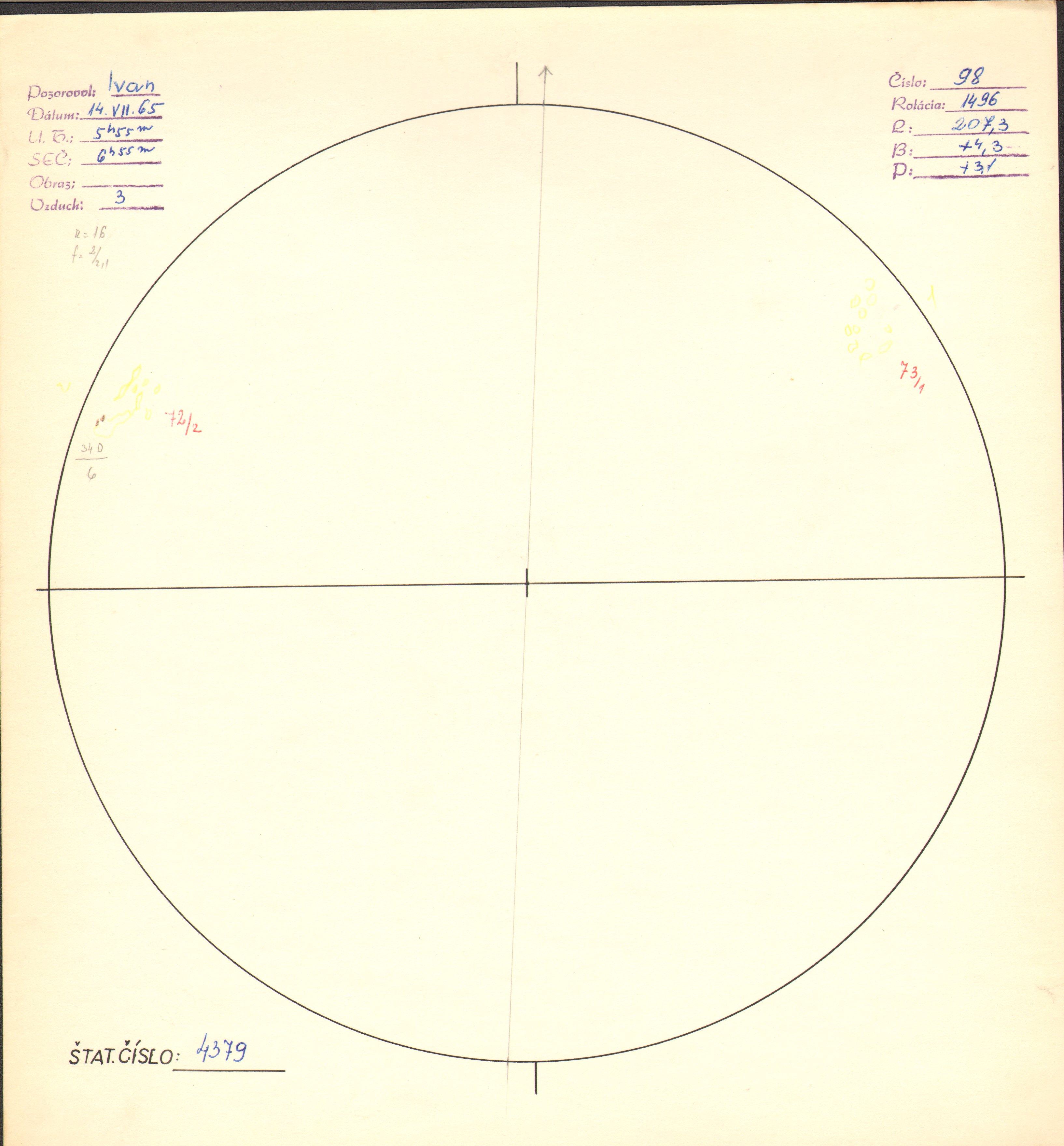 Obrázok zákresu Slnka na deň 14.07.1965