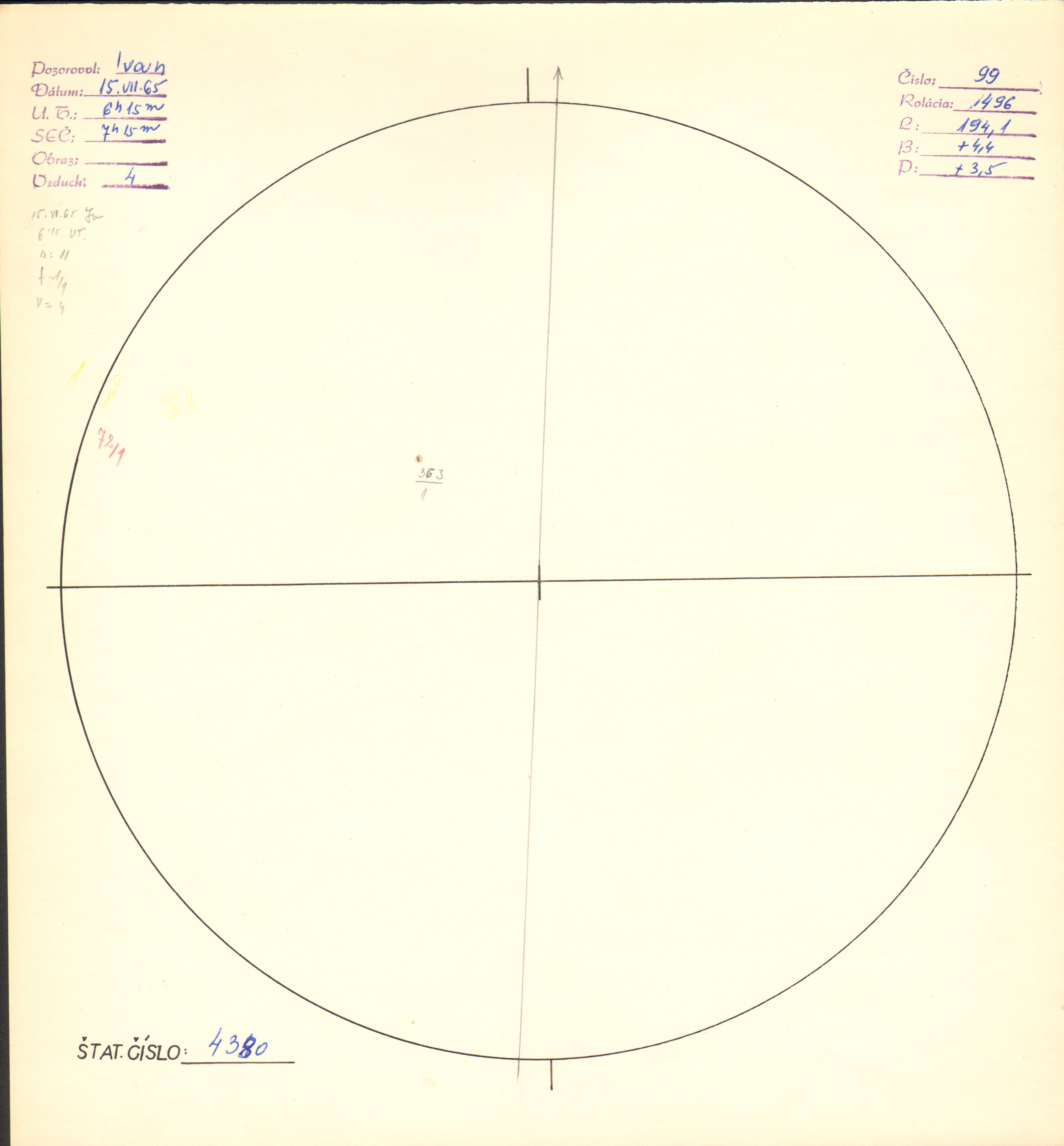 Obrázok zákresu Slnka na deň 15.07.1965
