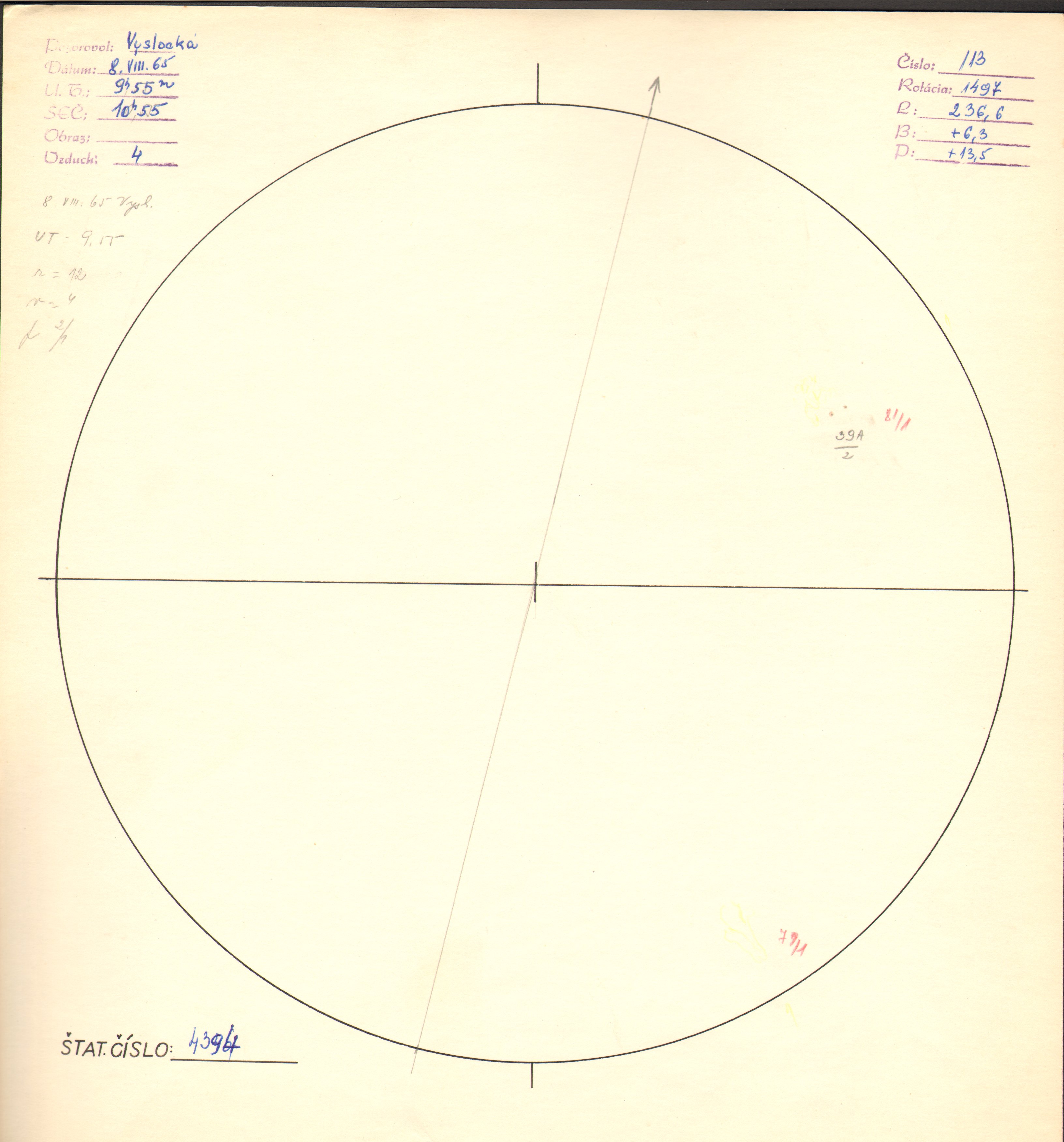 Obrázok zákresu Slnka na deň 08.08.1965