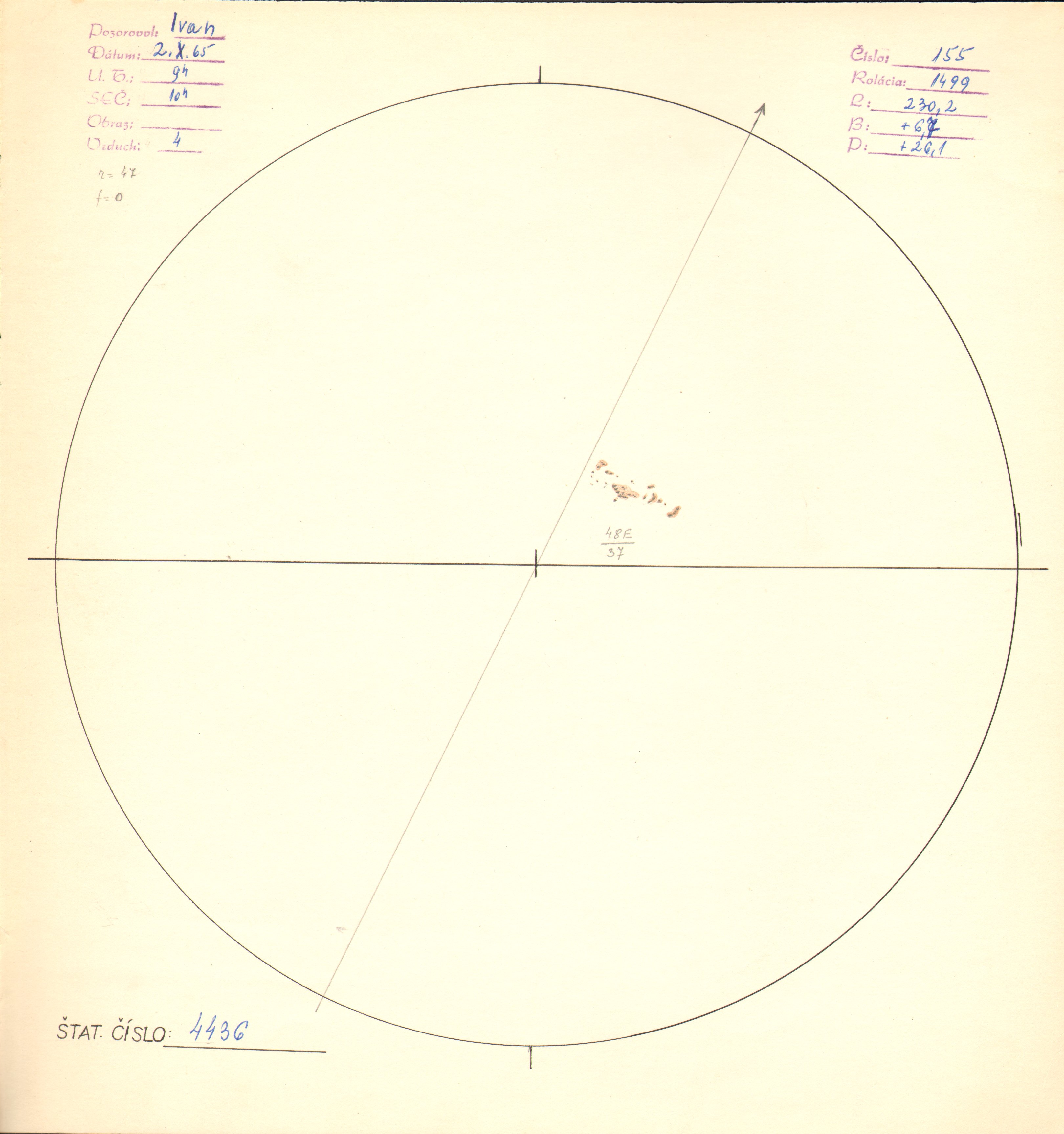 Obrázok zákresu Slnka na deň 02.10.1965