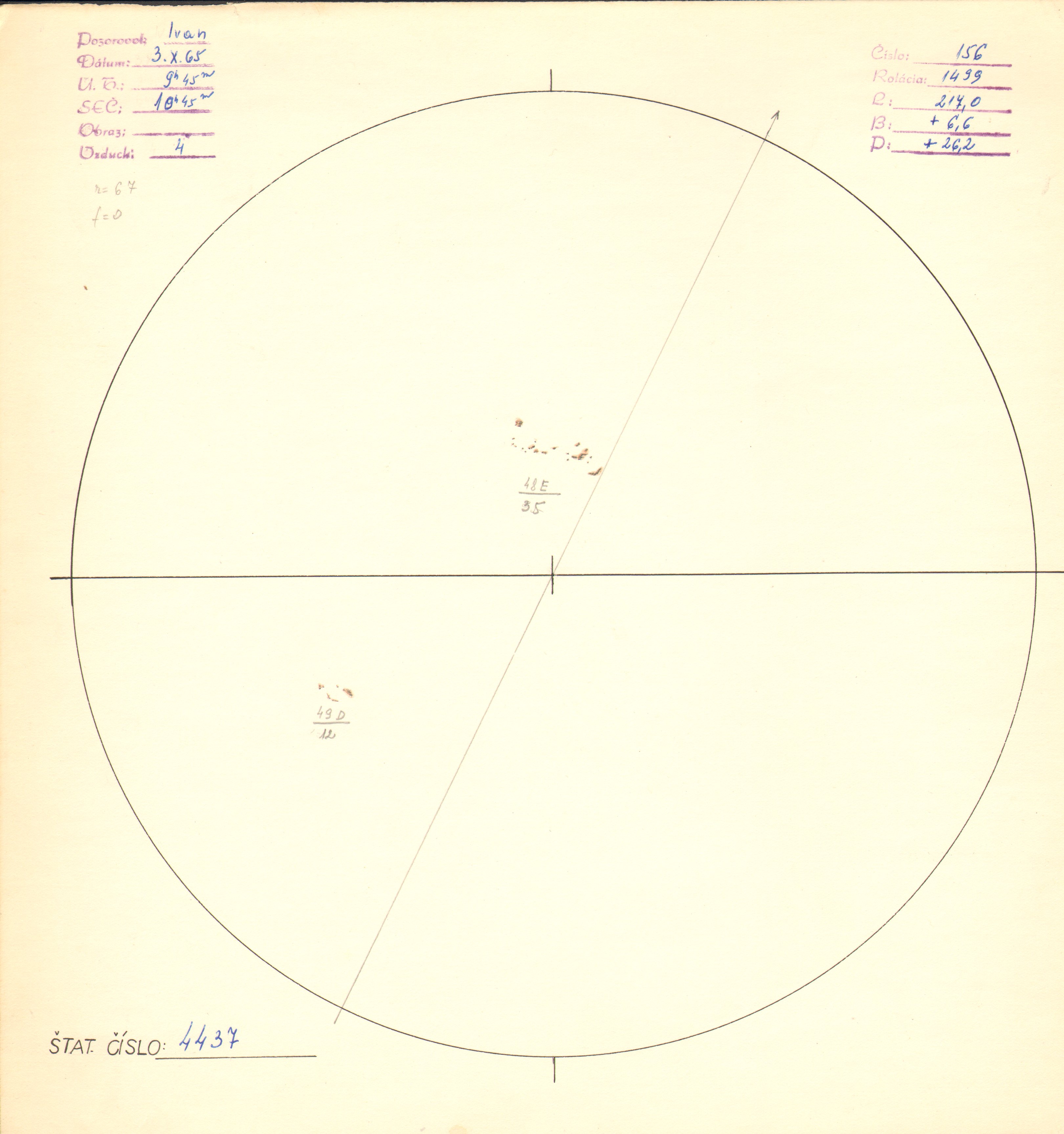 Obrázok zákresu Slnka na deň 03.10.1965
