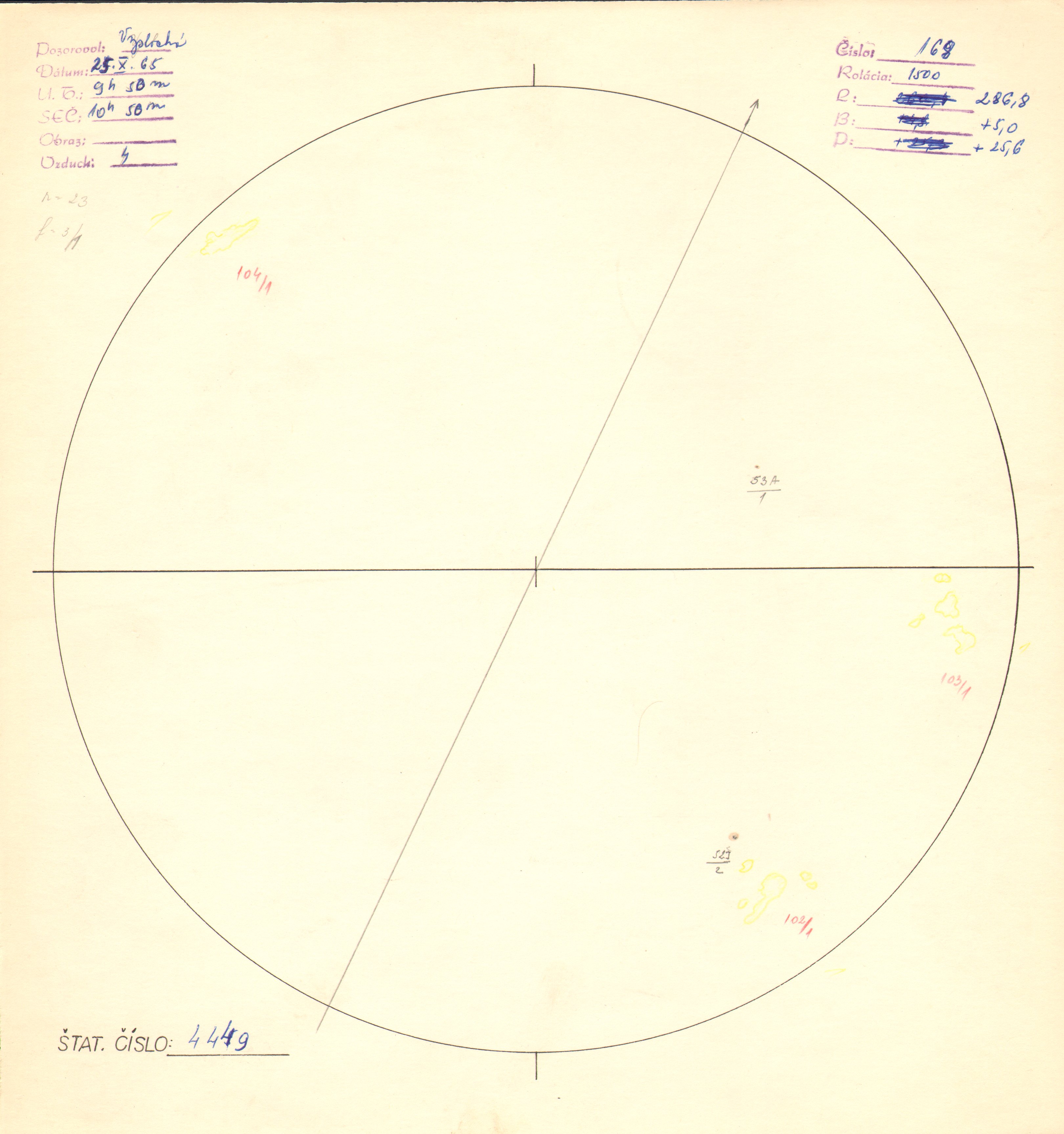 Obrázok zákresu Slnka na deň 25.10.1965