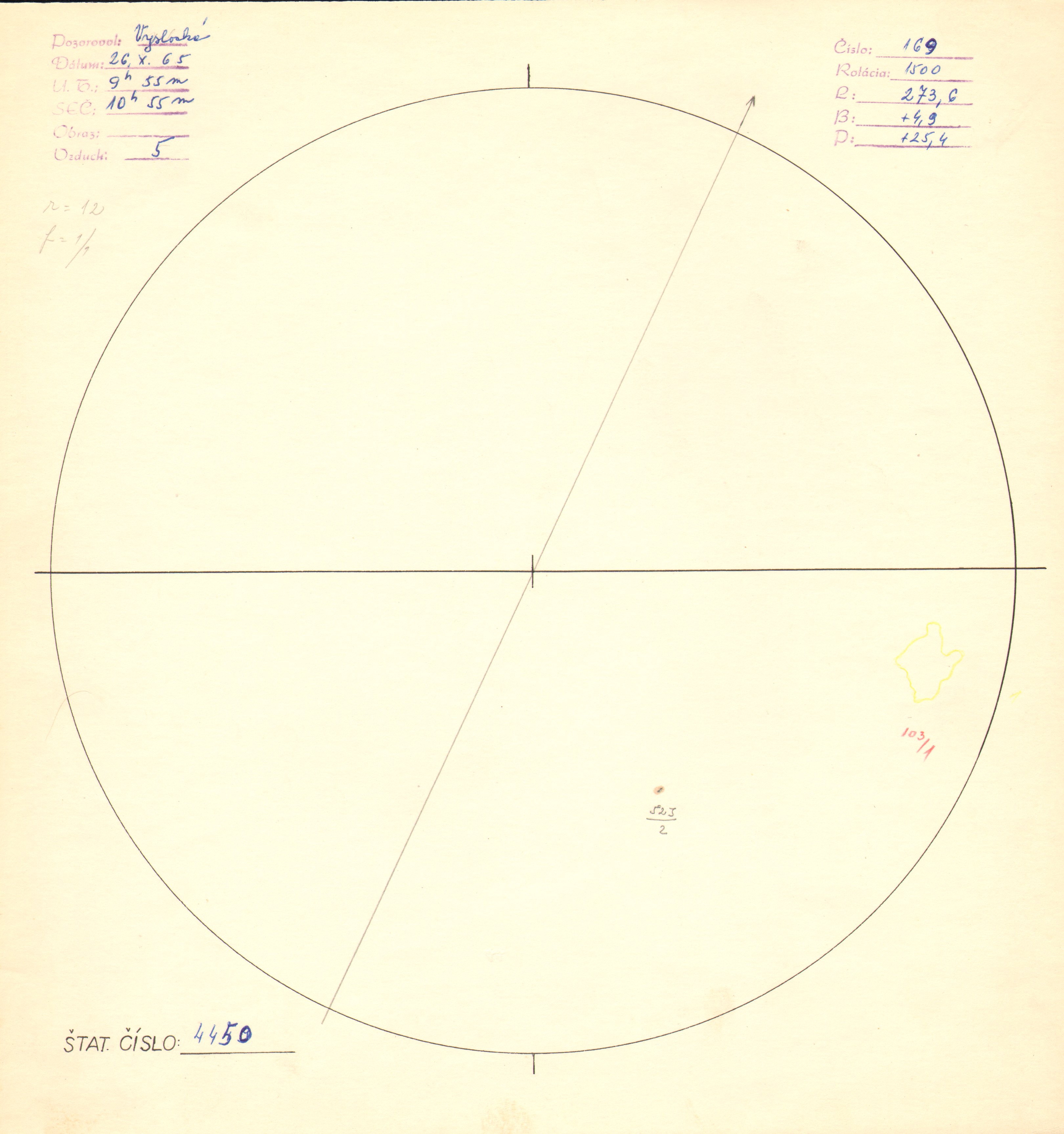 Obrázok zákresu Slnka na deň 26.10.1965