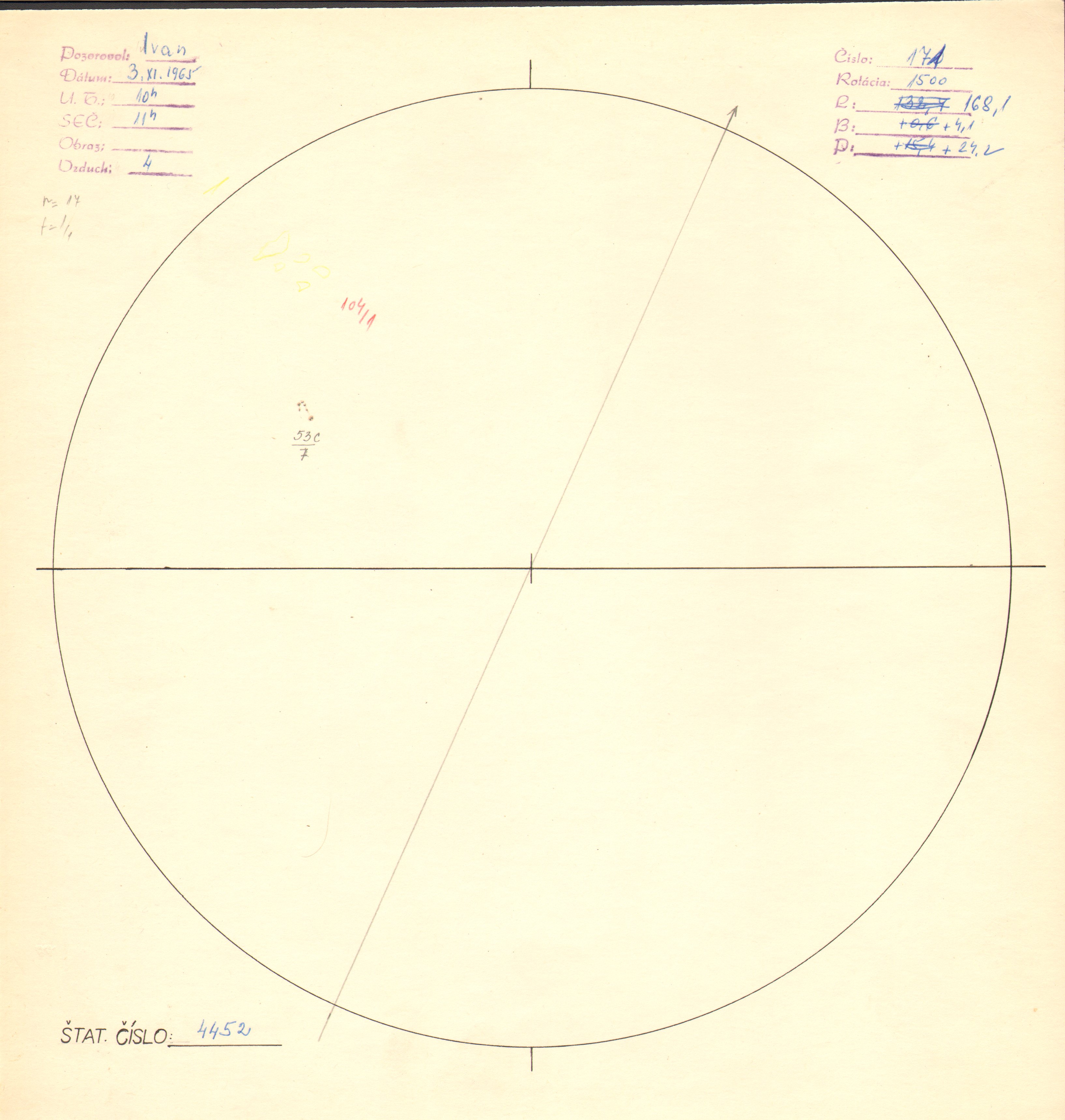 Obrázok zákresu Slnka na deň 03.11.1965