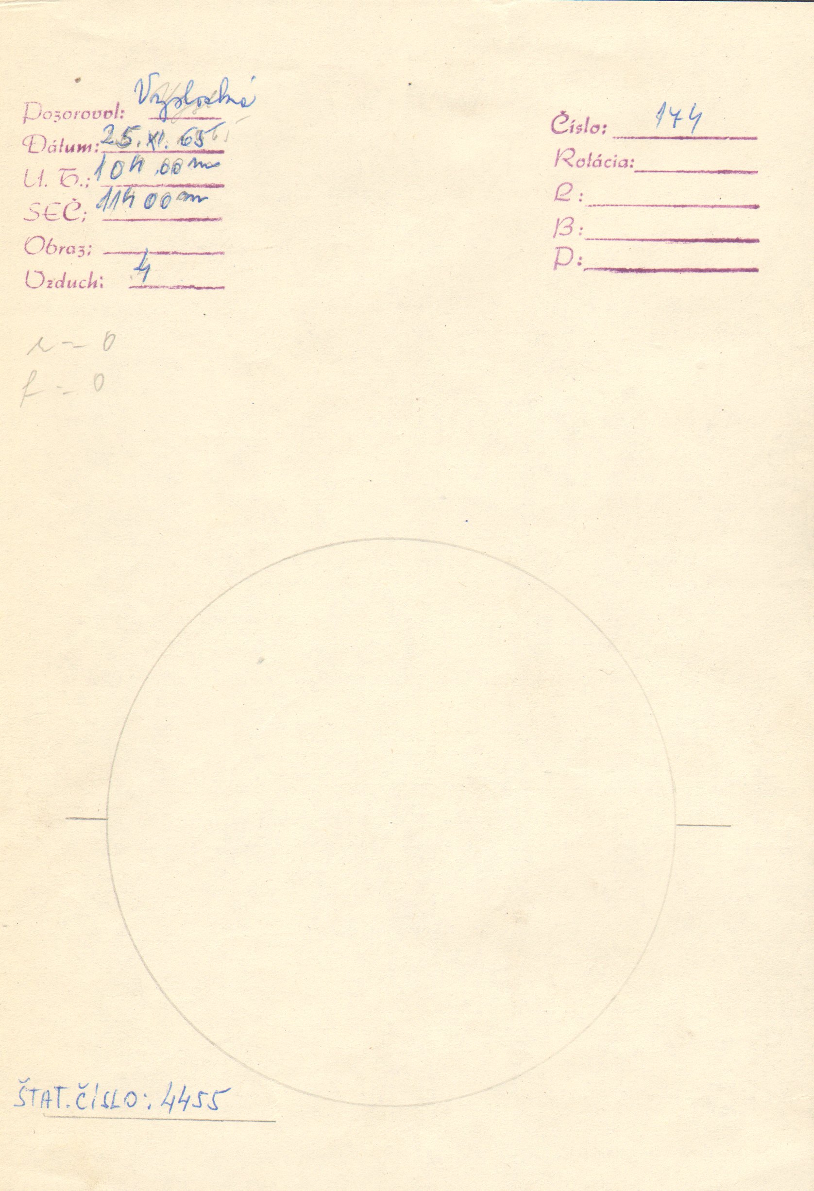 Obrázok zákresu Slnka na deň 25.11.1965