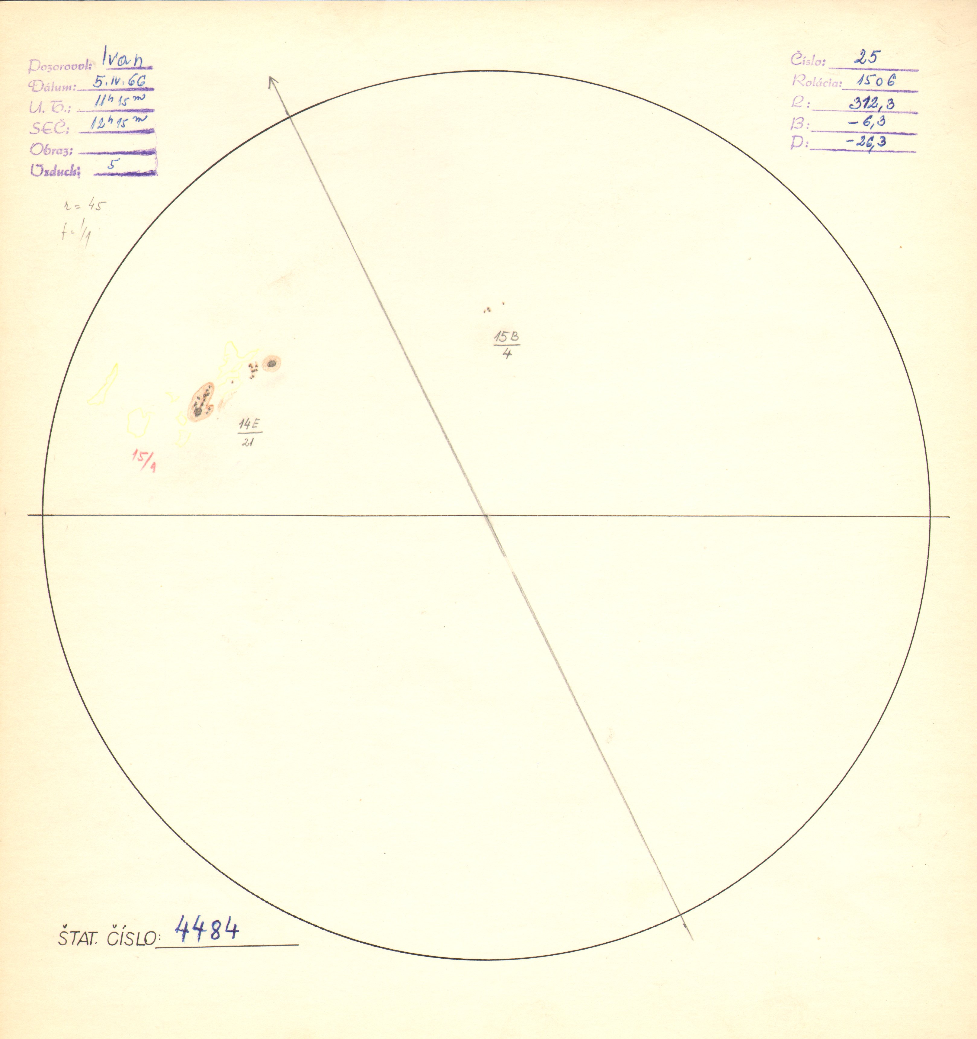 Obrázok zákresu Slnka na deň 05.04.1966