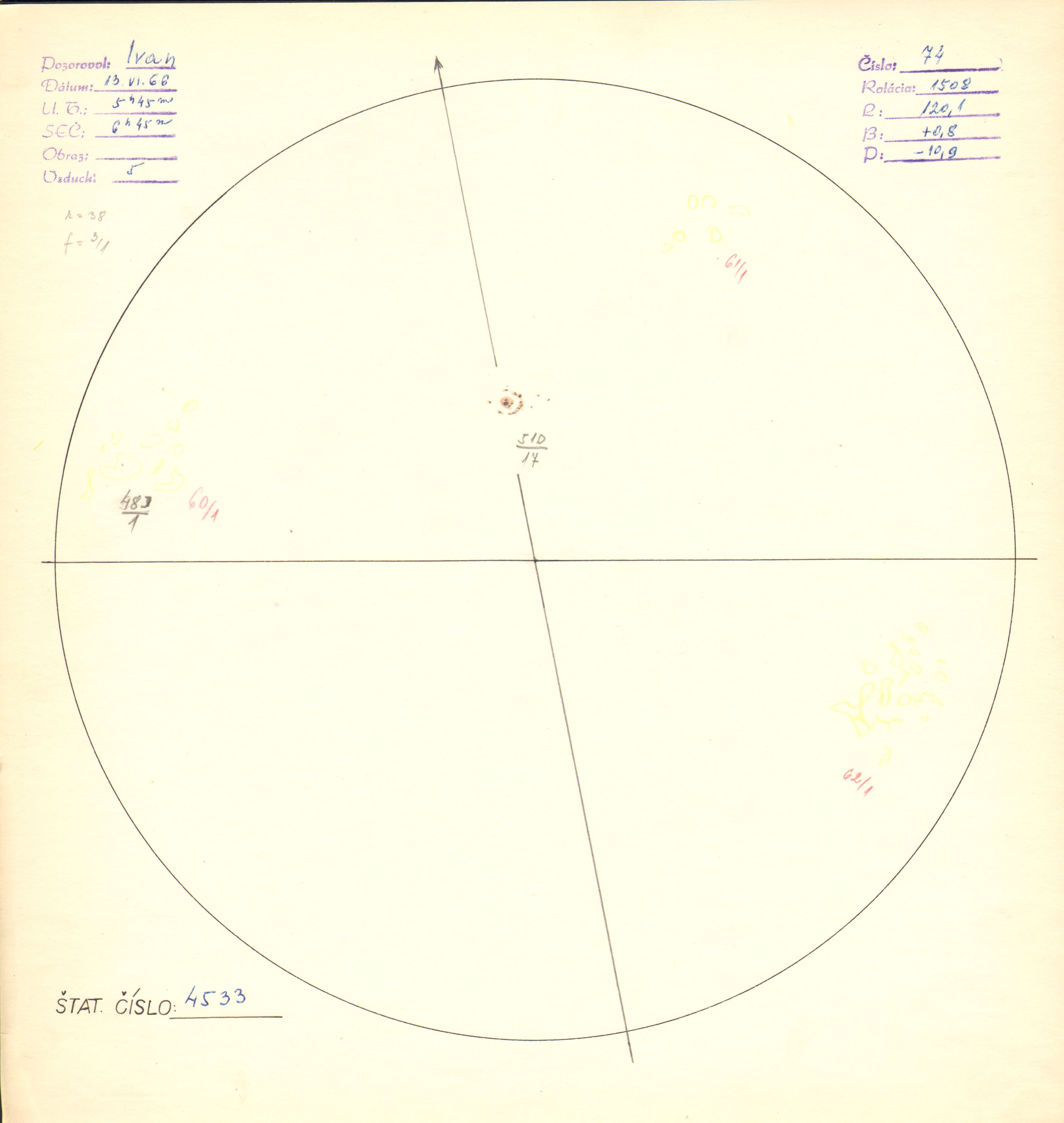 Obrázok zákresu Slnka na deň 13.06.1966