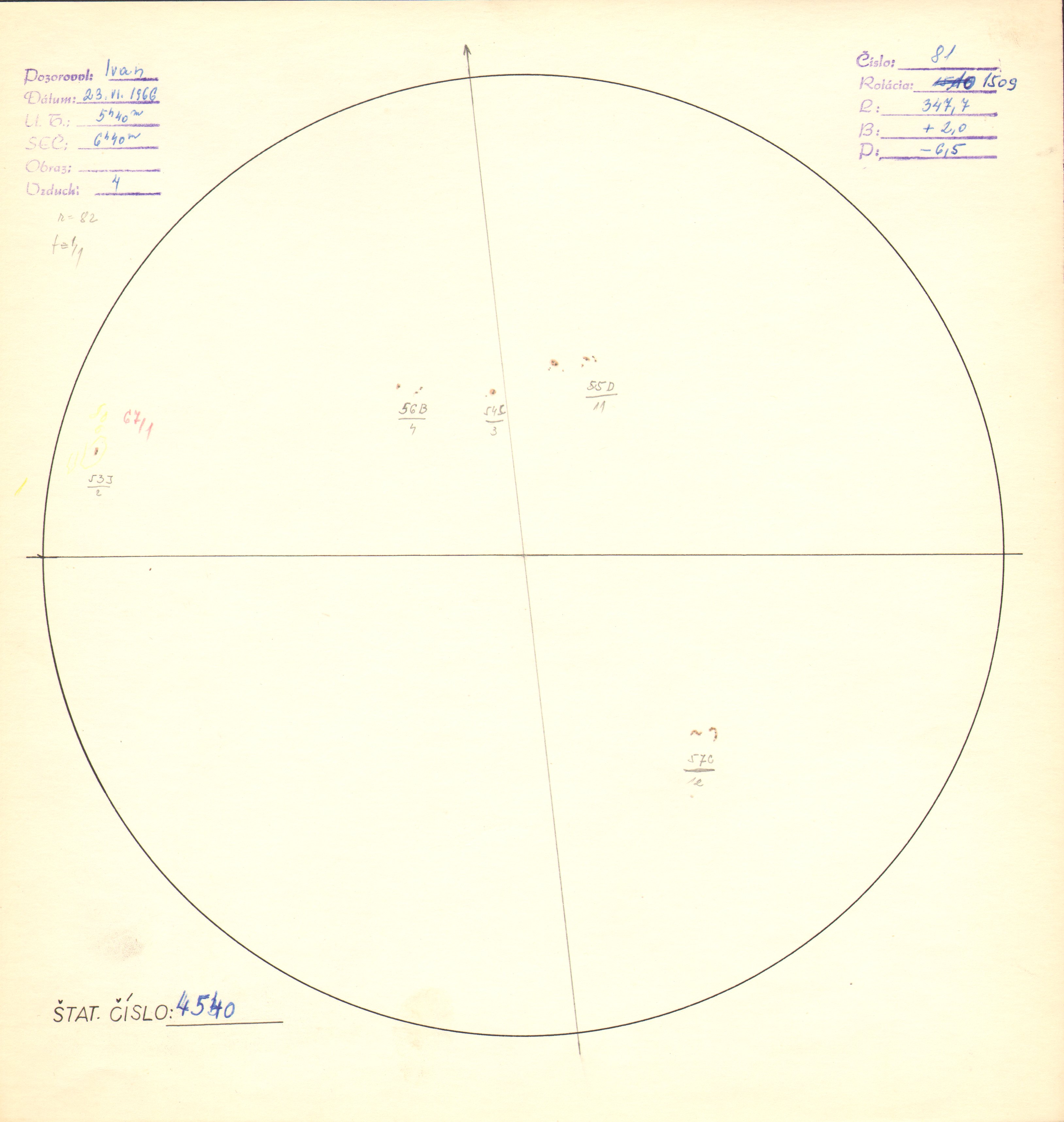 Obrázok zákresu Slnka na deň 23.06.1966