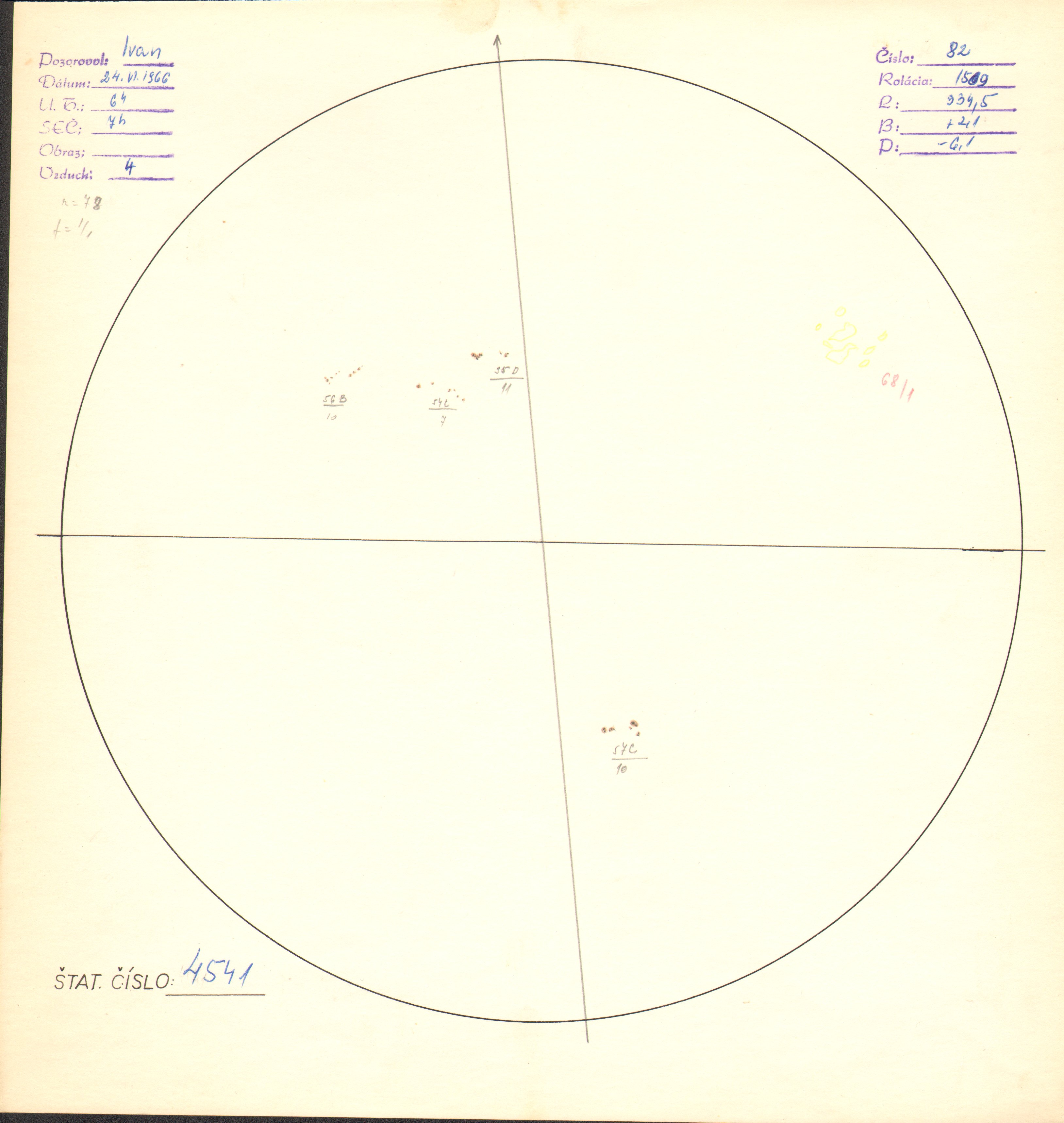 Obrázok zákresu Slnka na deň 24.06.1966
