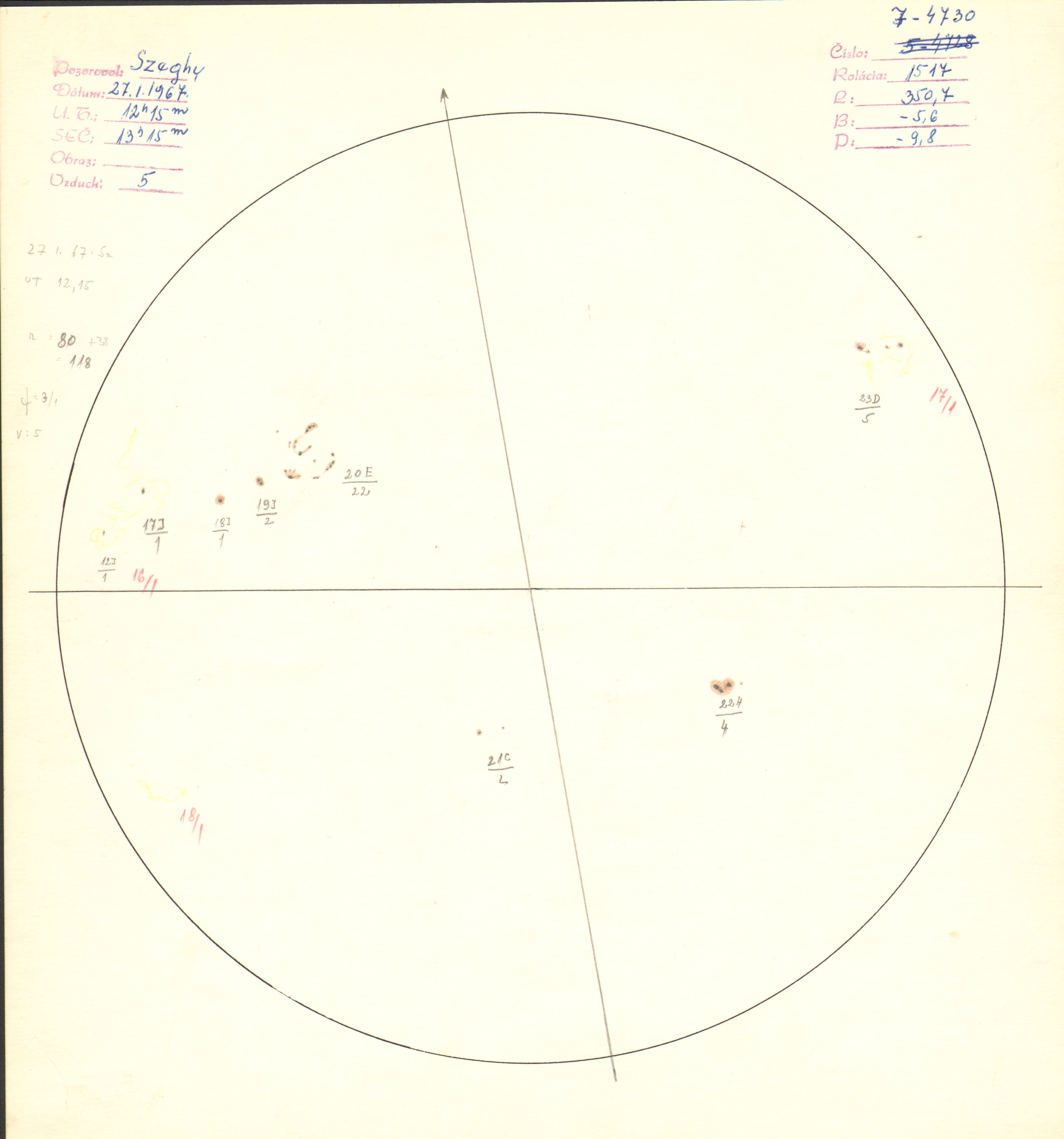 Obrázok zákresu Slnka na deň 27.01.1967